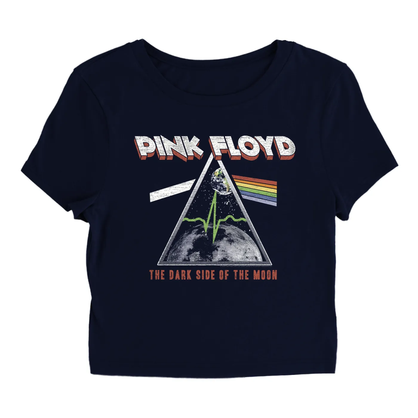 Pink Floyd Women's T-Shirt | The Dark Side Of The Moon Heartbeat Design Distressed Pink Floyd Baby Tee