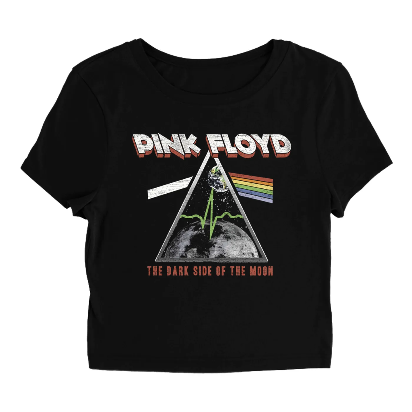 Pink Floyd Women's T-Shirt | The Dark Side Of The Moon Heartbeat Design Distressed Pink Floyd Baby Tee