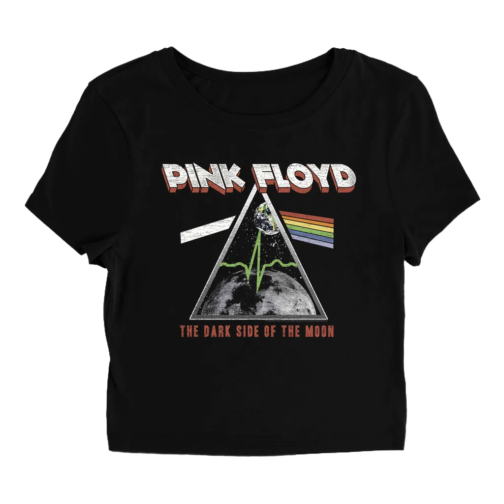 Women's T-Shirt | The Dark Side Of The Moon Heartbeat Design Distressed Baby Tee