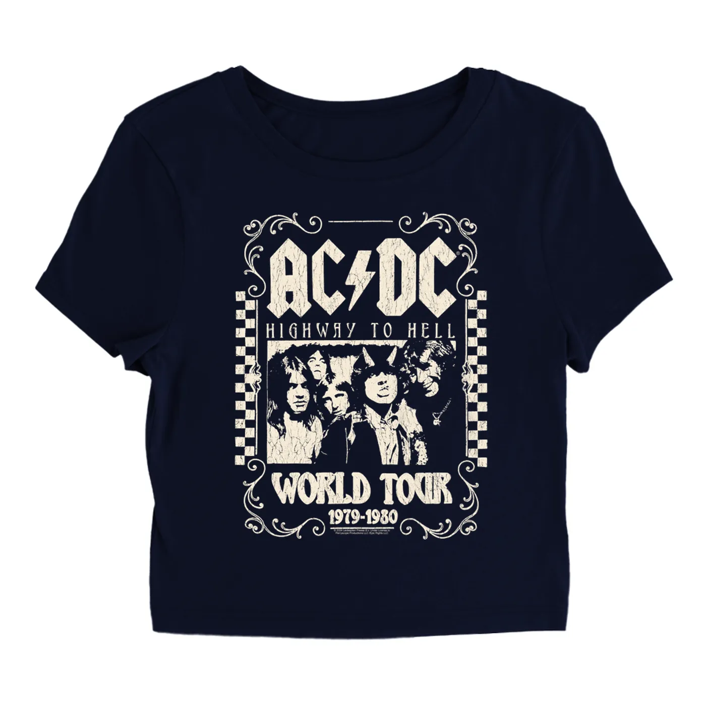 AC/DC Women's T-Shirt | Checkered Highway To Hell World Tour Distressed ACDC Baby Tee