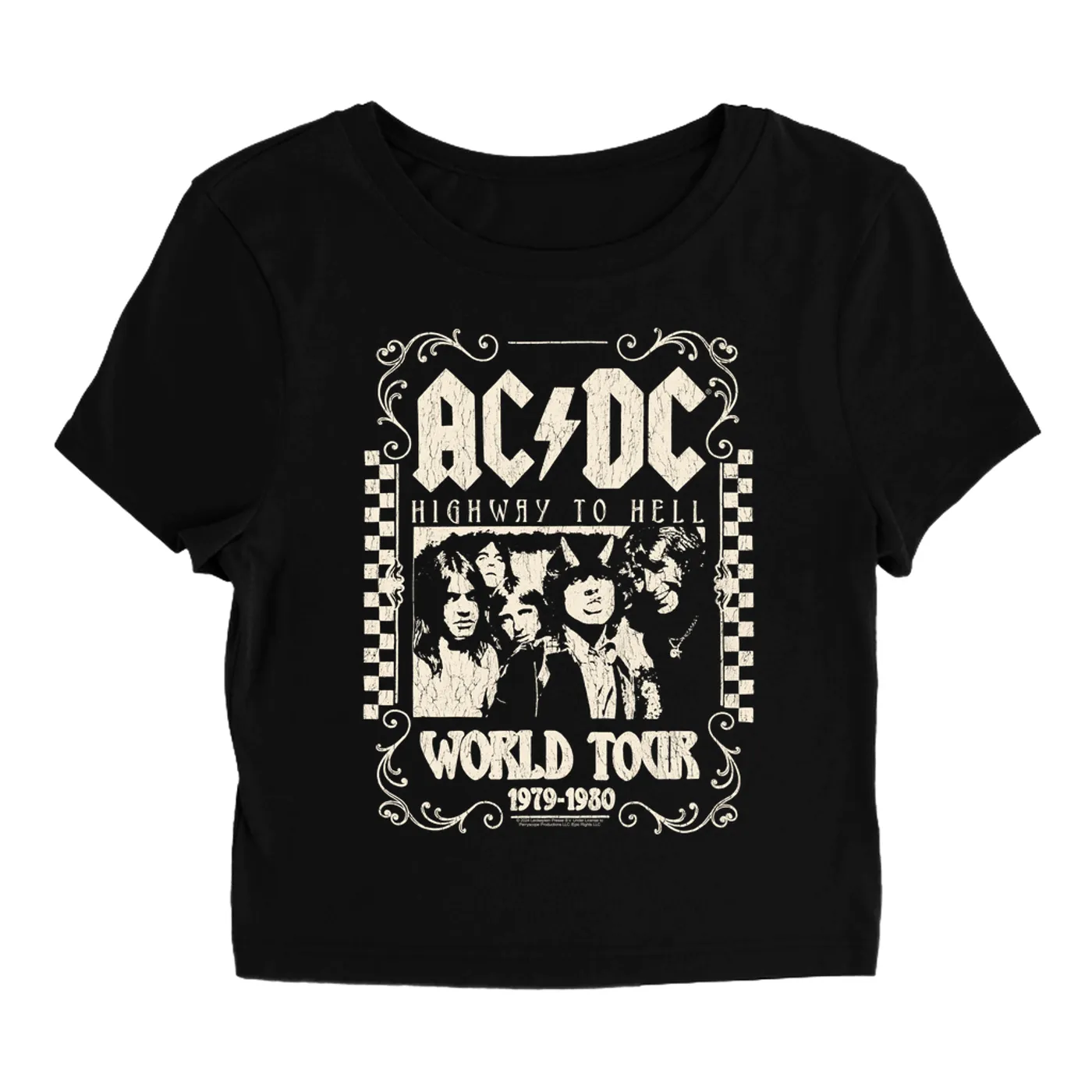 AC/DC Women's T-Shirt | Checkered Highway To Hell World Tour Distressed ACDC Baby Tee
