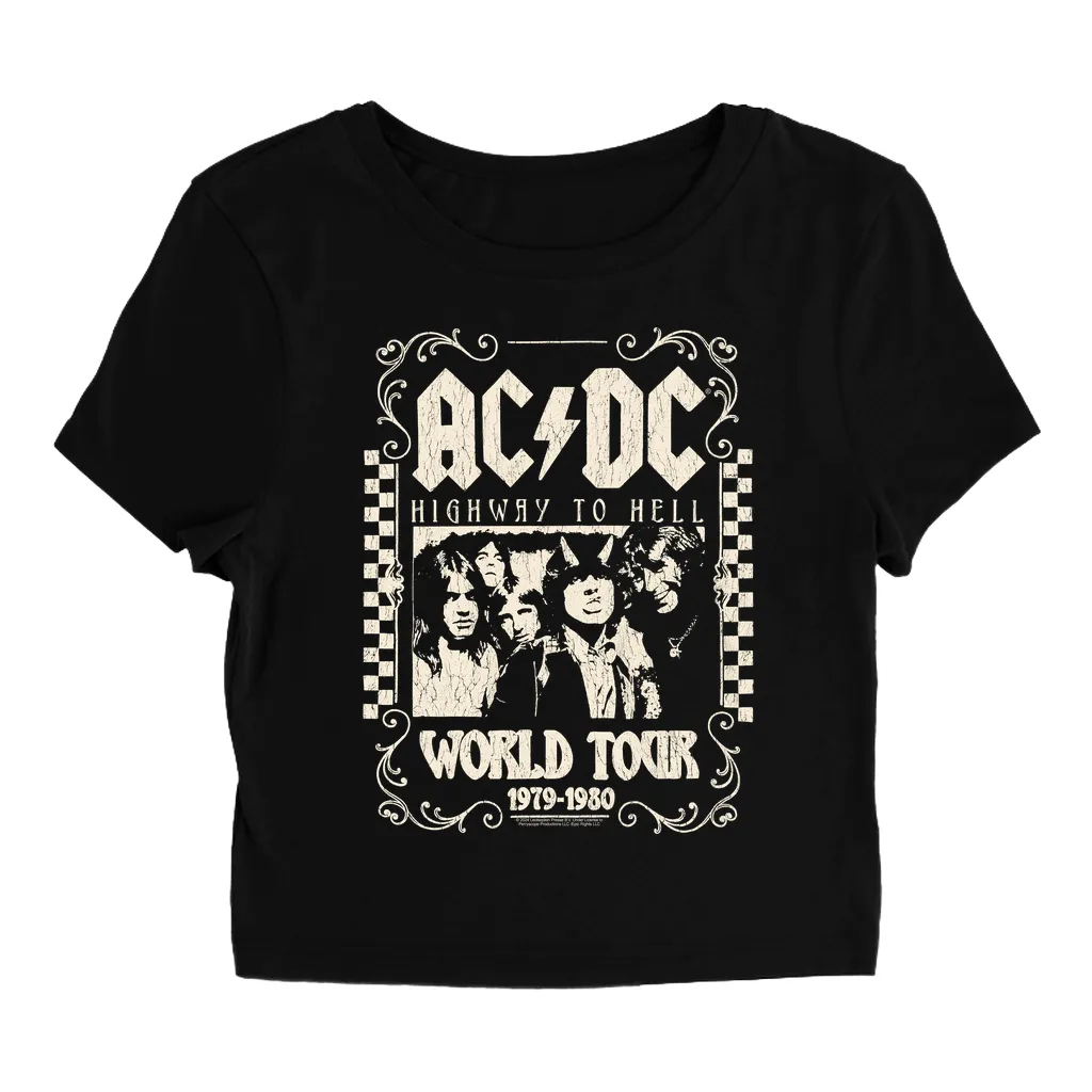 Women's T-Shirt | Checkered Highway To Hell World Tour Distressed Baby Tee