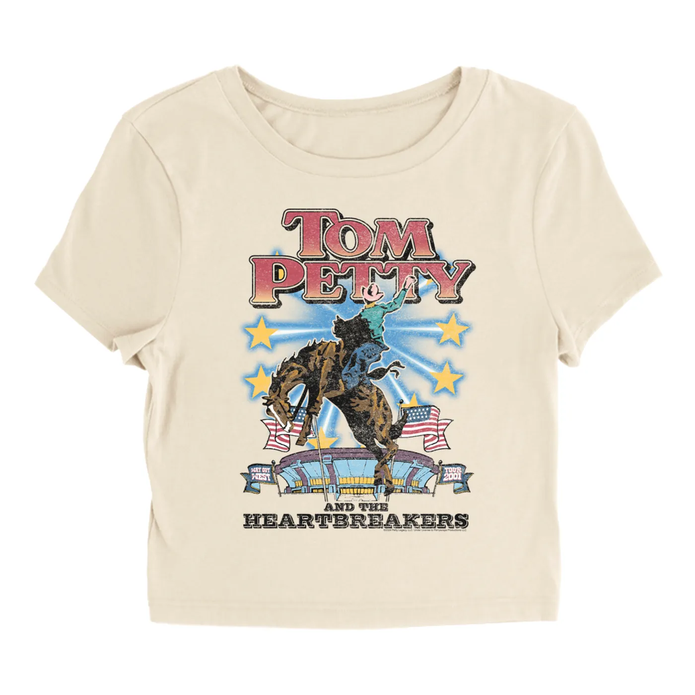 Tom Petty and the Heartbreakers Women's T-Shirt | 2001 Way Out West Tour Distressed (Merchbar Exclusive) Tom Petty Baby Tee