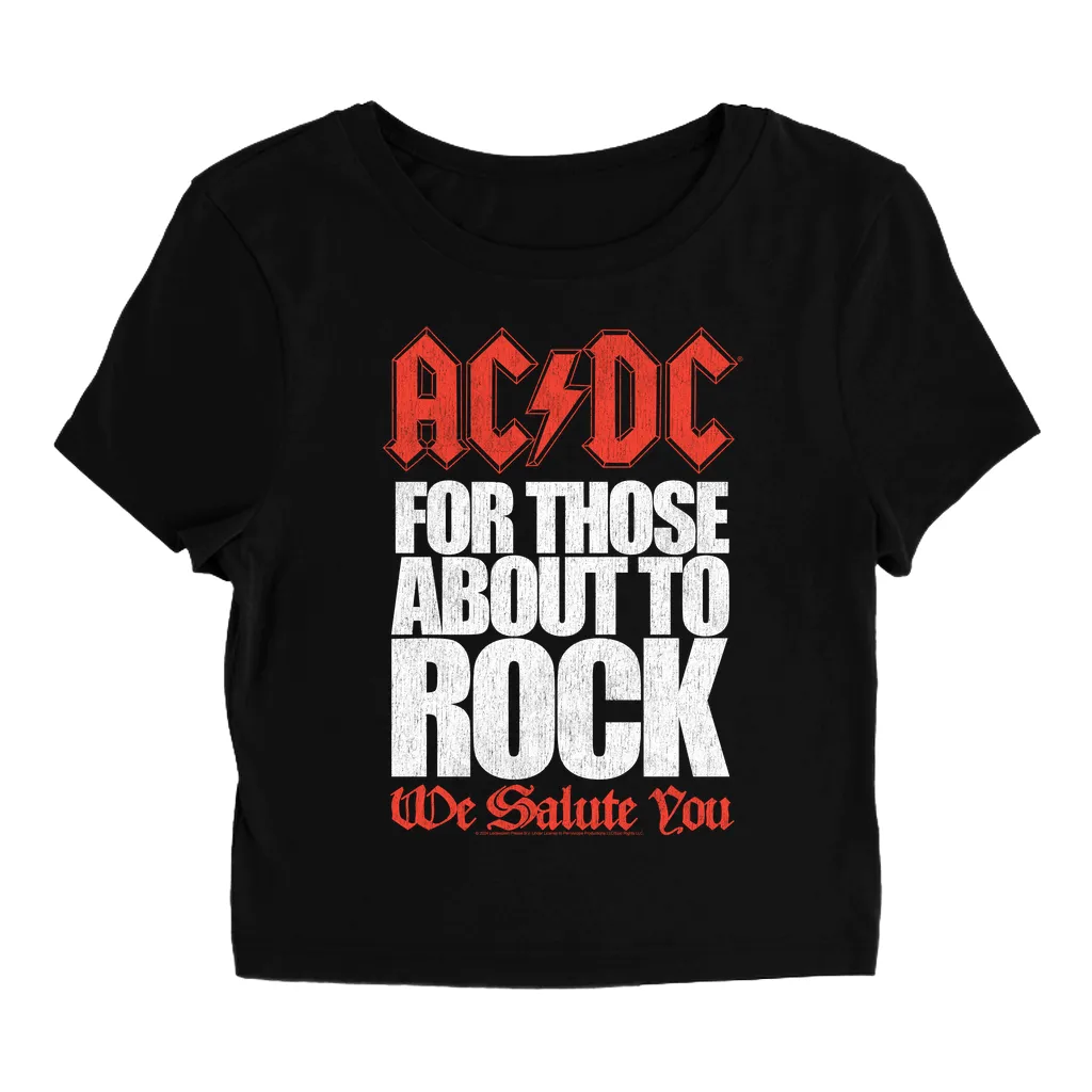 Women's T-Shirt | For Those About To Rock Bold Text Distressed Baby Tee