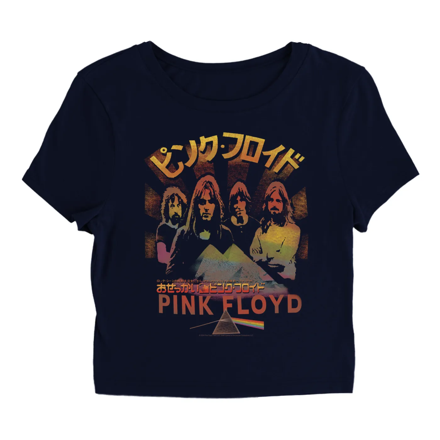 Pink Floyd Women's T-Shirt | Prism & Pyramids Japanese Poster Distressed Pink Floyd Baby Tee