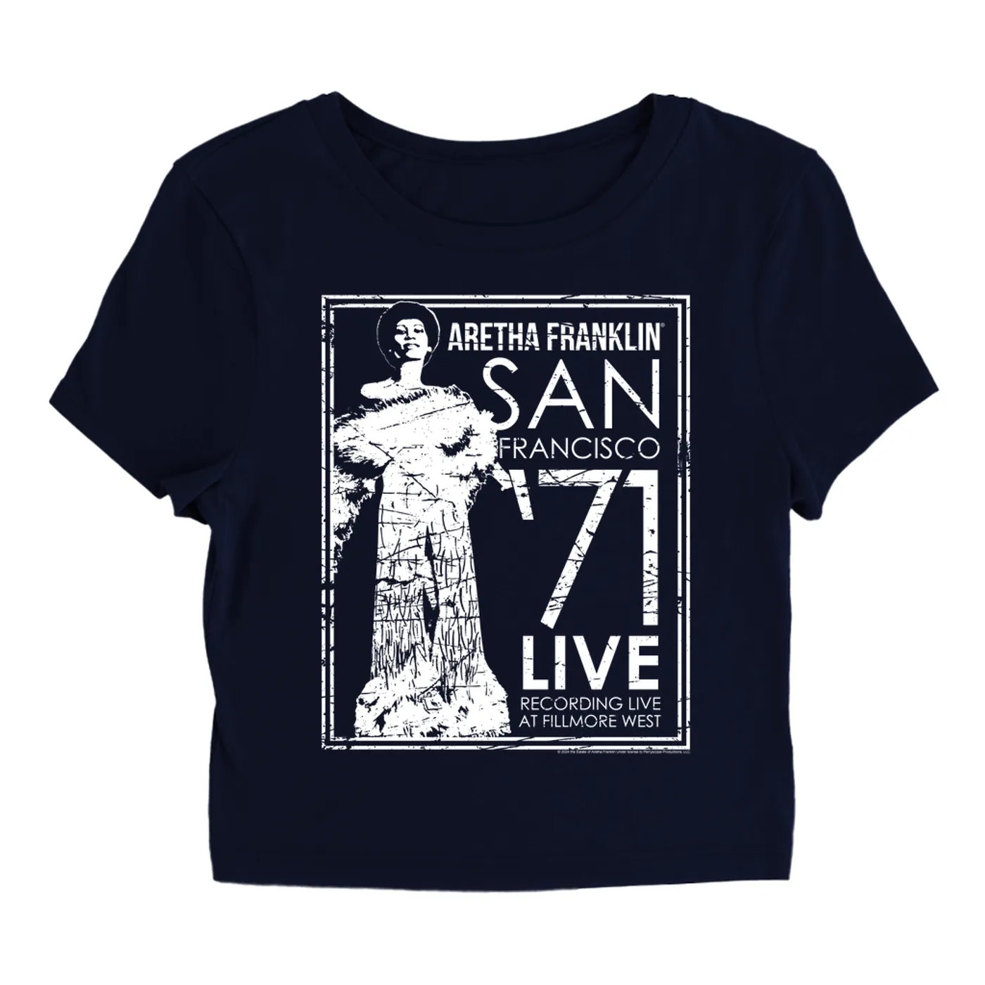 Aretha Franklin Women's T-Shirt | Live In San Francisco 1971 Distressed (Merchbar Exclusive) Aretha Franklin Baby Tee
