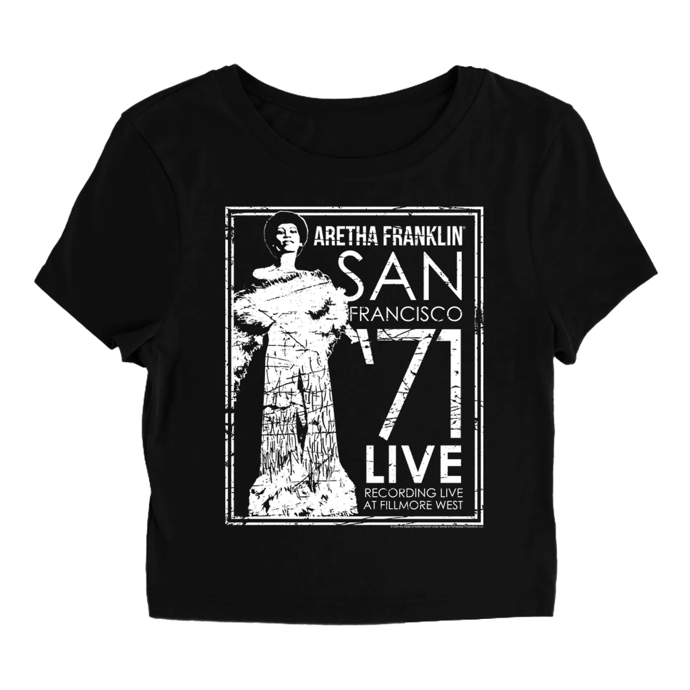 Aretha Franklin Women's T-Shirt | Live In San Francisco 1971 Distressed (Merchbar Exclusive) Aretha Franklin Baby Tee