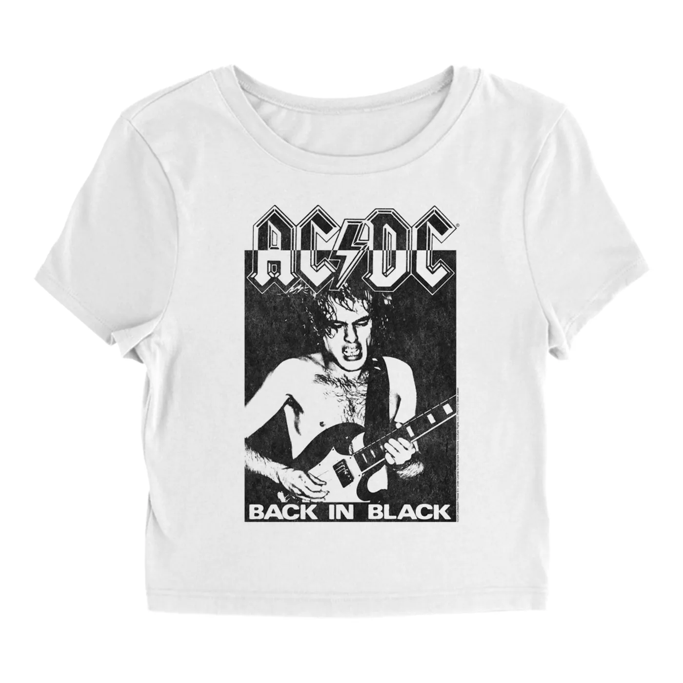 AC/DC Women's T-Shirt | Contrasting Back In Black Distressed (Merchbar Exclusive) ACDC Baby Tee