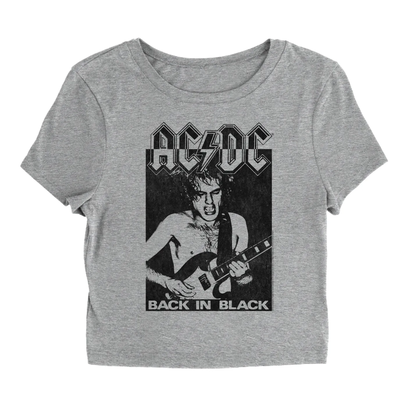 AC/DC Women's T-Shirt | Contrasting Back In Black Distressed (Merchbar Exclusive) ACDC Baby Tee