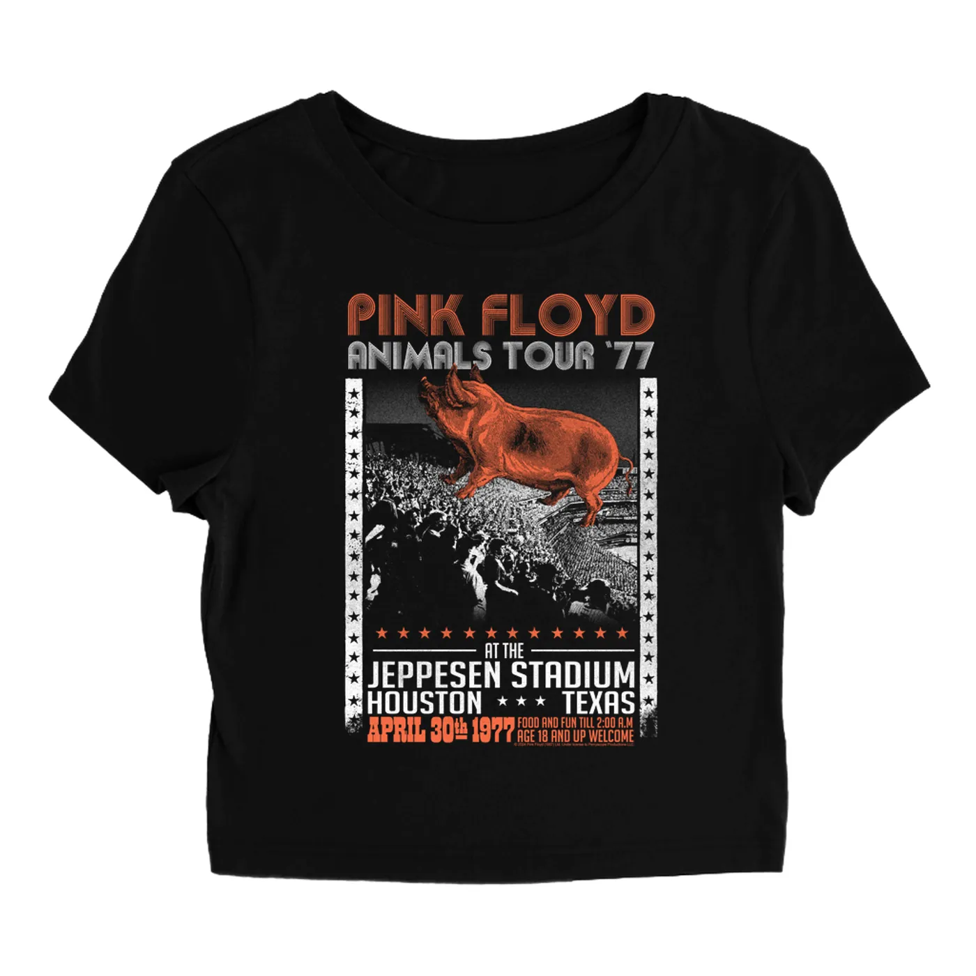 Pink Floyd Women's T-Shirt | Jeppesen Stadium 1977 Performance Pink Floyd Baby Tee