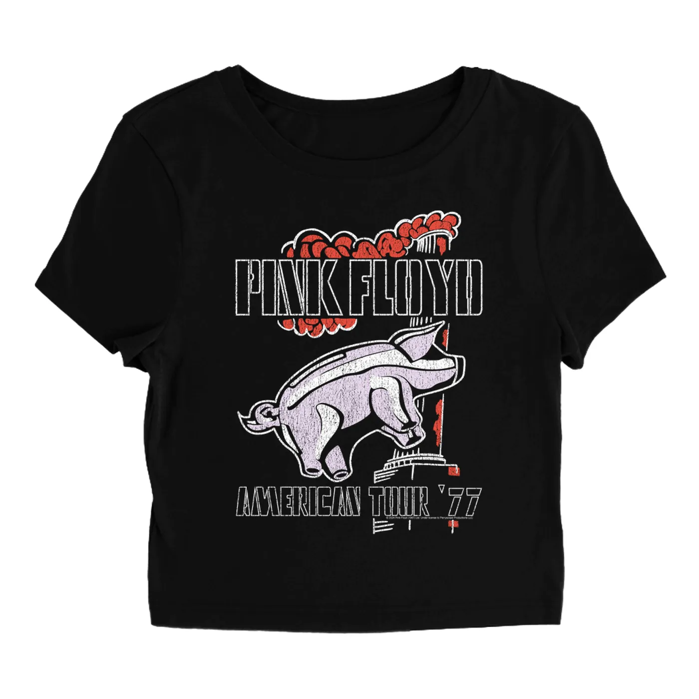 Pink Floyd Women's T-Shirt | Animals Tour '77 Retro Illustration Pink Floyd Baby Tee