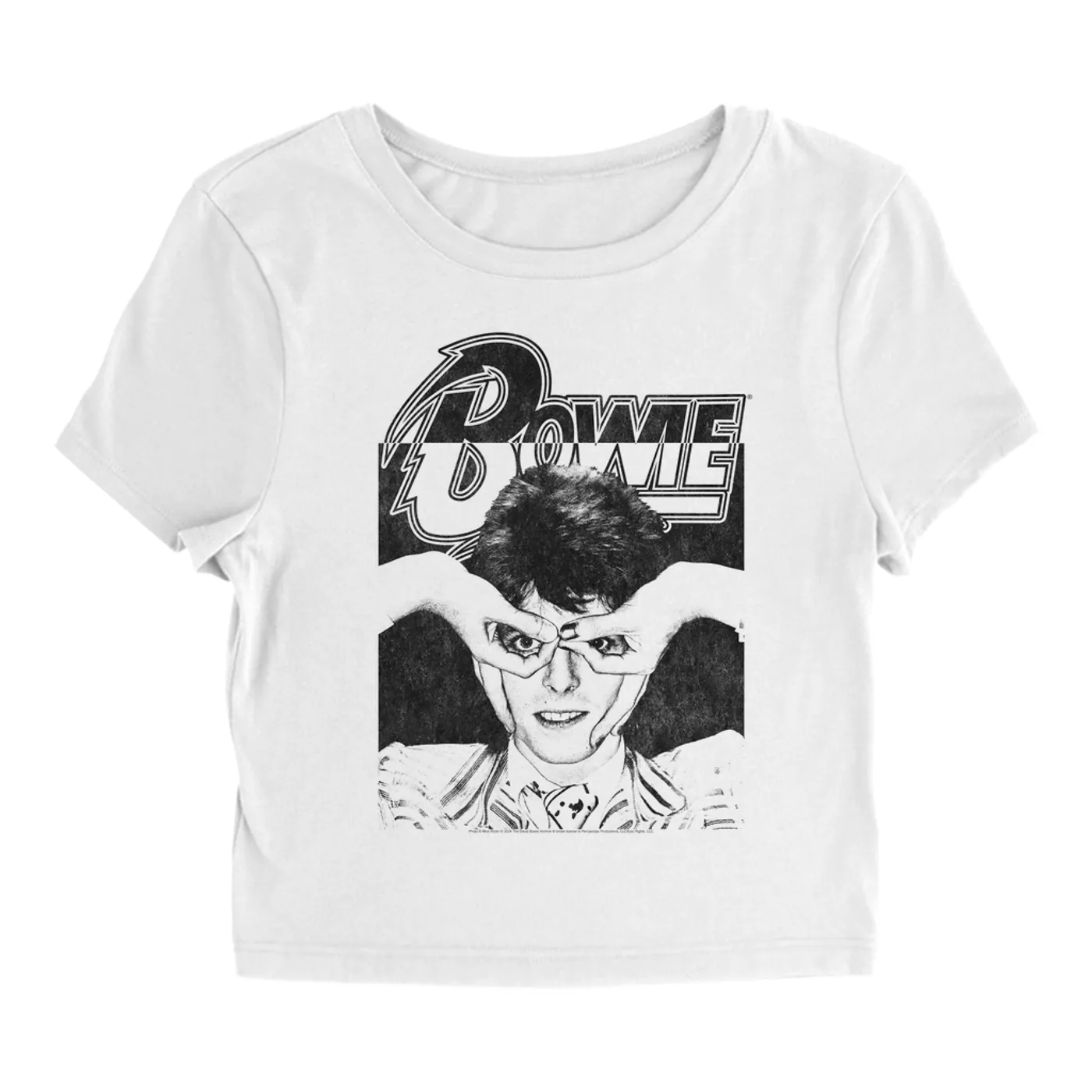 David Bowie Women's T-Shirt | Silly Face Finger Glasses Color Block Distressed (Merchbar Exclusive) David Bowie Baby Tee