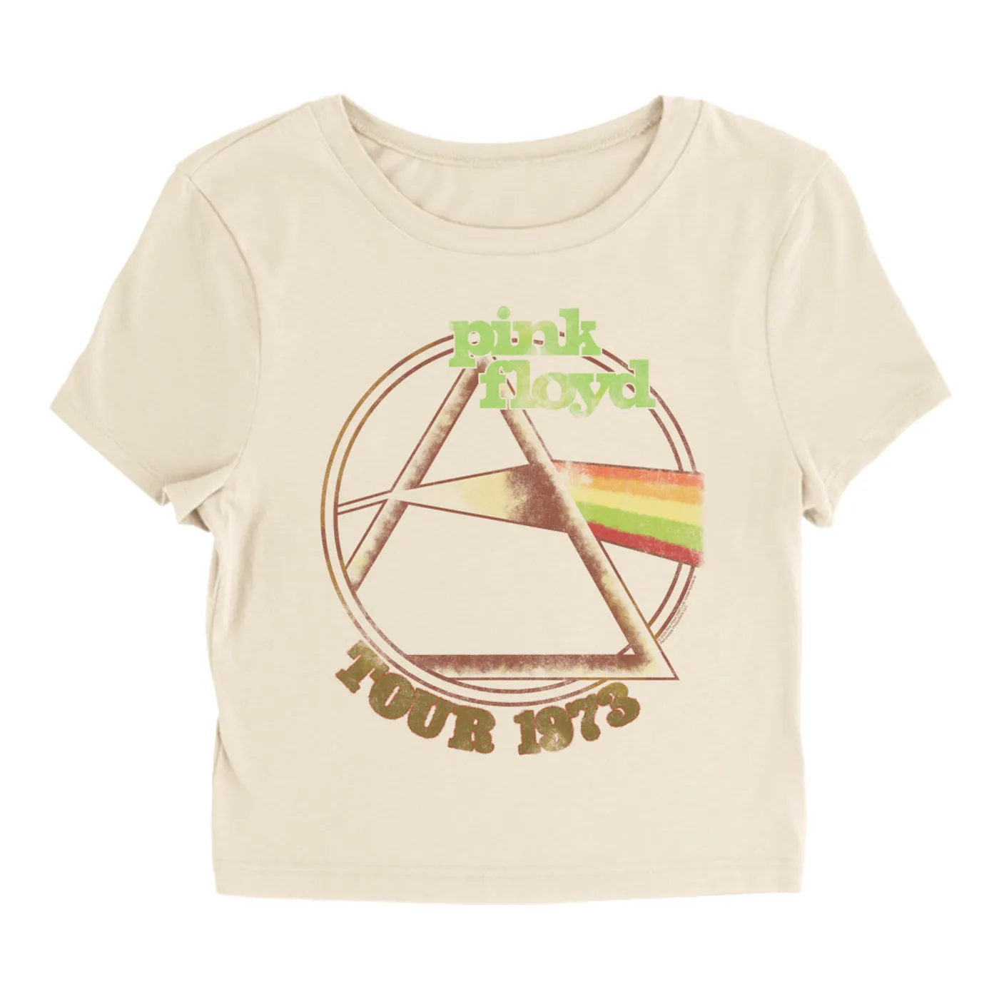 Pink Floyd Women's T-Shirt | Retro Green Tour 1973 Distressed Pink Floyd Baby Tee