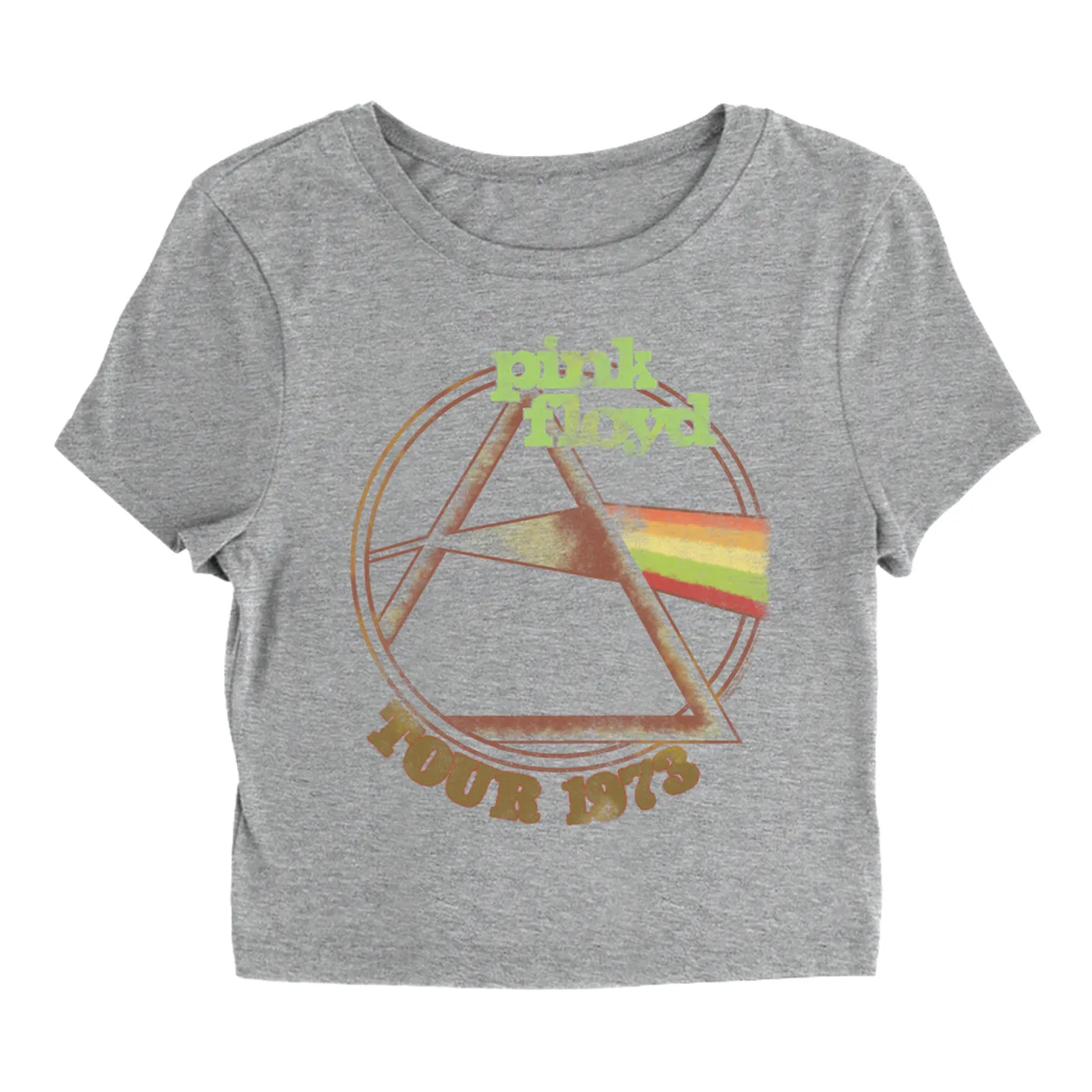Pink Floyd Women's T-Shirt | Retro Green Tour 1973 Distressed Pink Floyd Baby Tee