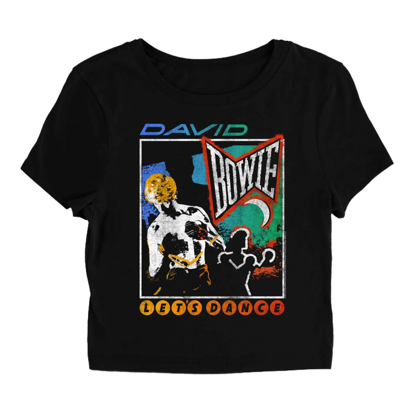 David Bowie Women's T-Shirt | Retro Colorful Ombre Let's Dance Album Design Distressed (Merchbar Exclusive) David Bowie Baby Tee