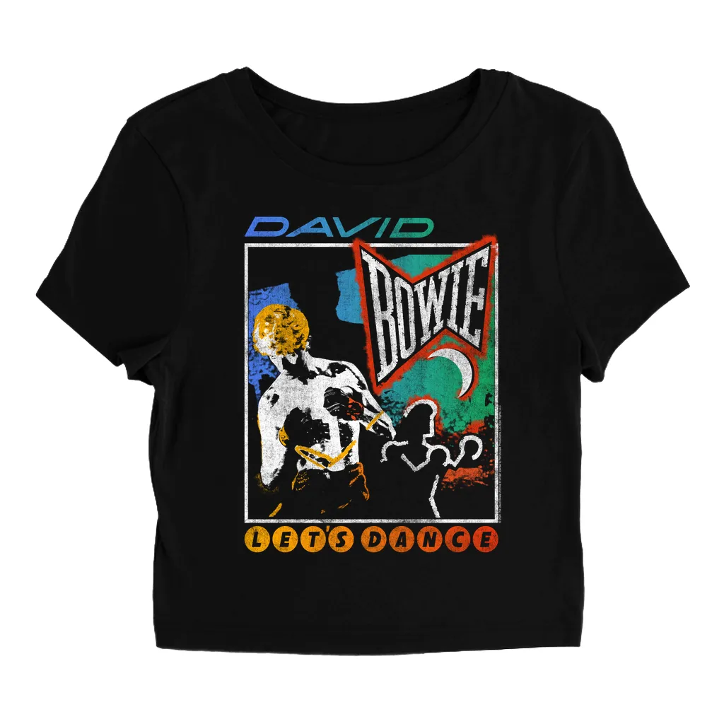 Women's T-Shirt | Retro Colorful Ombre Let's Dance Album Design Distressed (Equineop Exclusive) Baby Tee