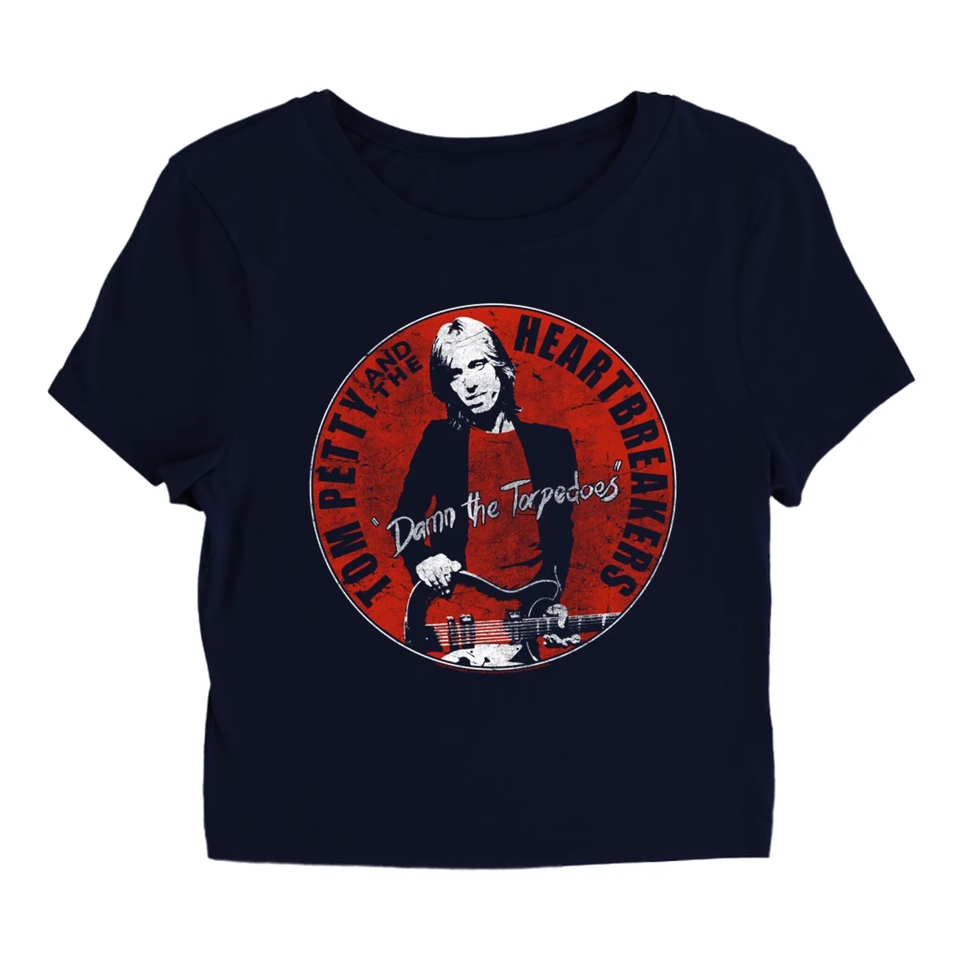 Tom Petty and the Heartbreakers Women's T-Shirt | Damn The Torpedoes Image Distressed Tom Petty Baby Tee