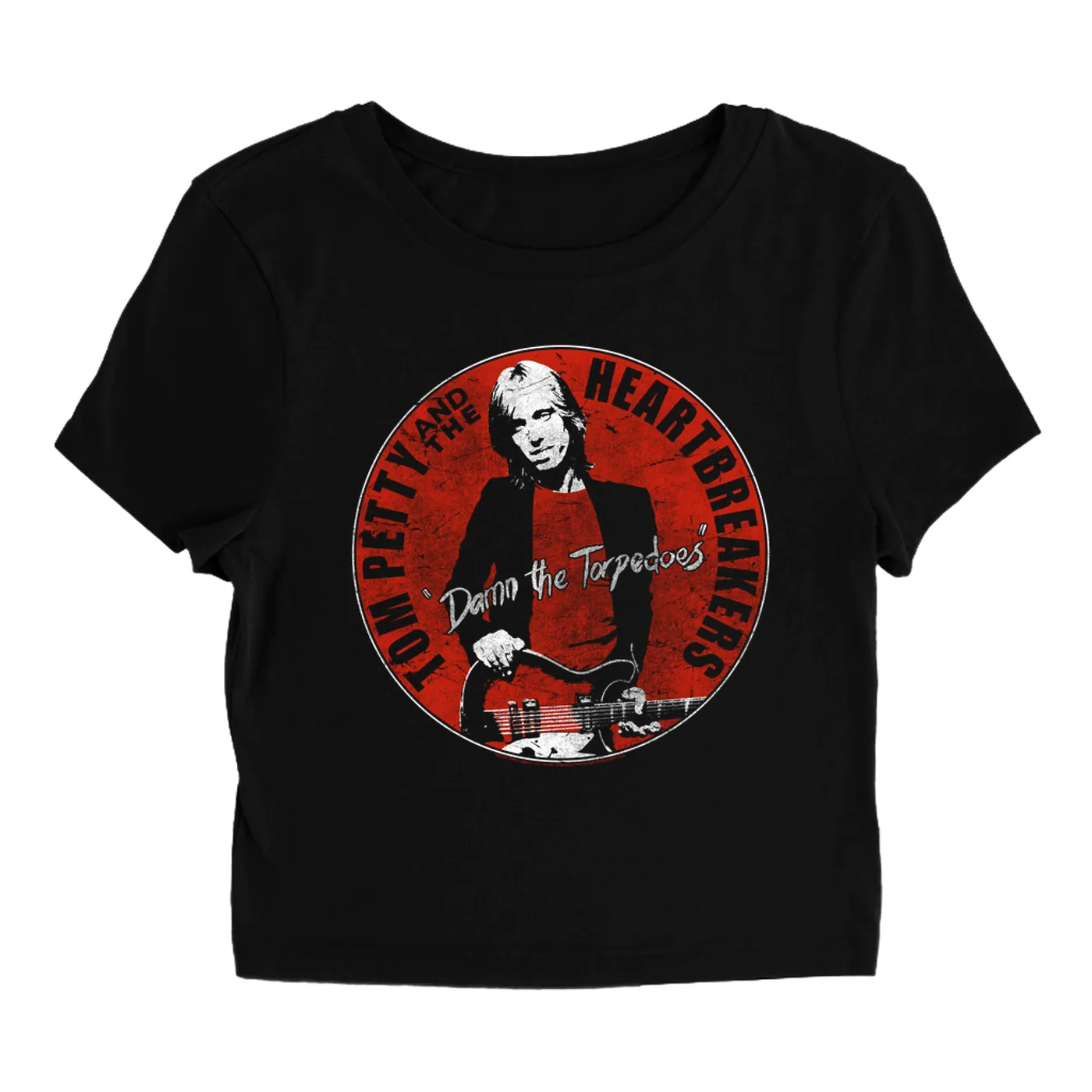 Tom Petty and the Heartbreakers Women's T-Shirt | Damn The Torpedoes Image Distressed Tom Petty Baby Tee
