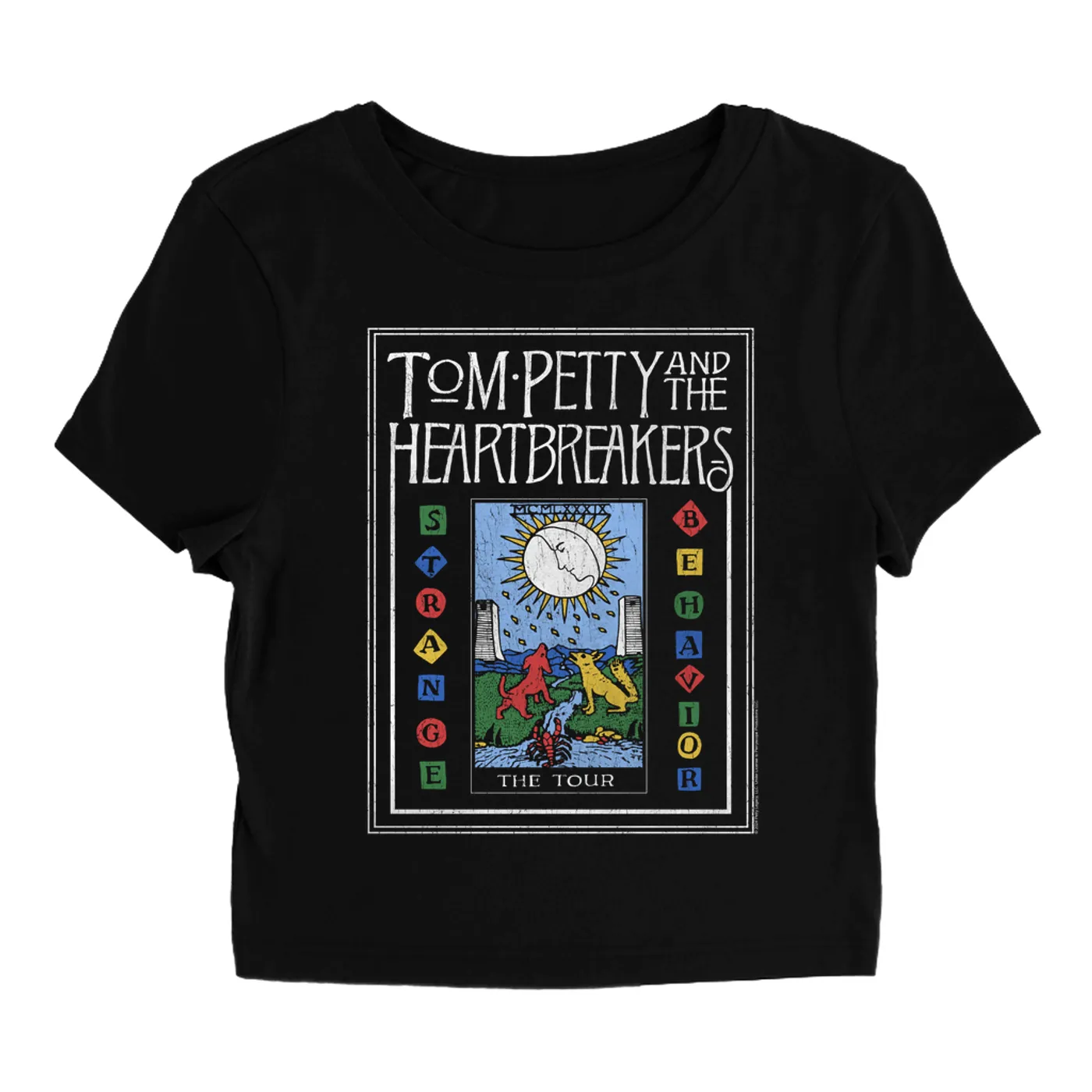 Tom Petty and the Heartbreakers Women's T-Shirt | 1989 Strange Behavior Tour Image Distressed Tom Petty Baby Tee