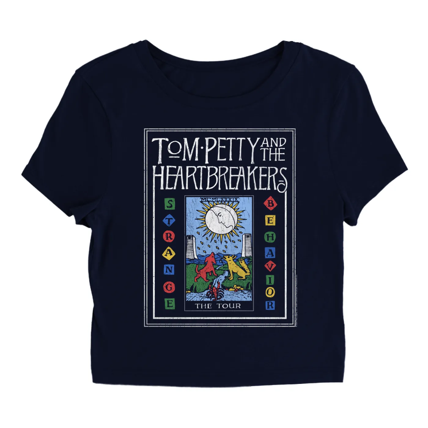 Tom Petty and the Heartbreakers Women's T-Shirt | 1989 Strange Behavior Tour Image Distressed Tom Petty Baby Tee