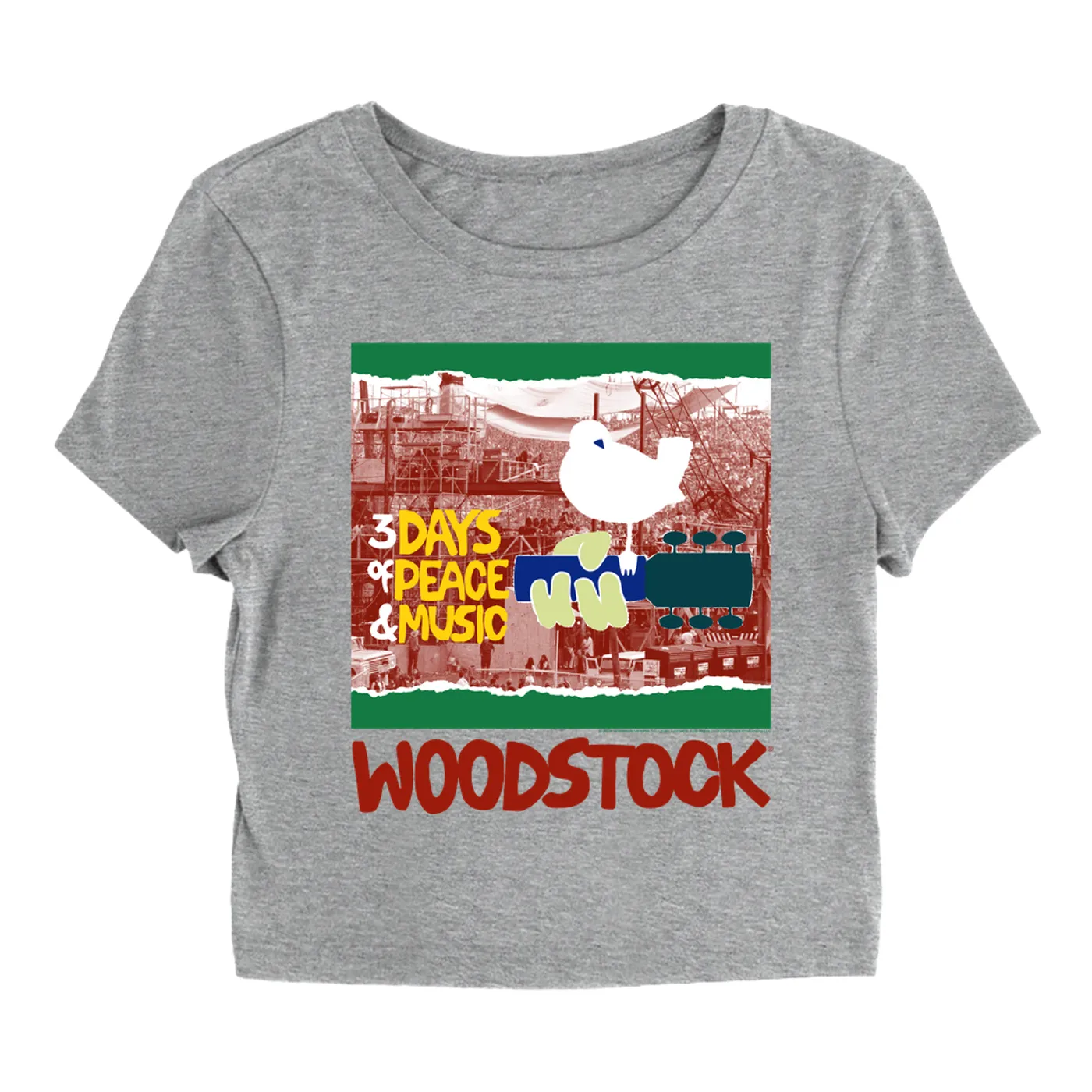 Woodstock Women's T-Shirt | Red, Green 3 Days Of Peace Structure Design (Merchbar Exclusive) Woodstock Baby Tee