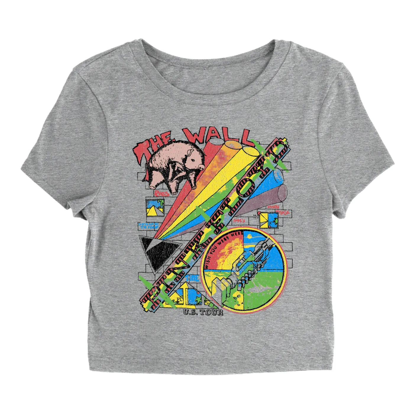 Pink Floyd Women's T-Shirt | The Wall U.S. Tour Sketch Distressed Pink Floyd Baby Tee