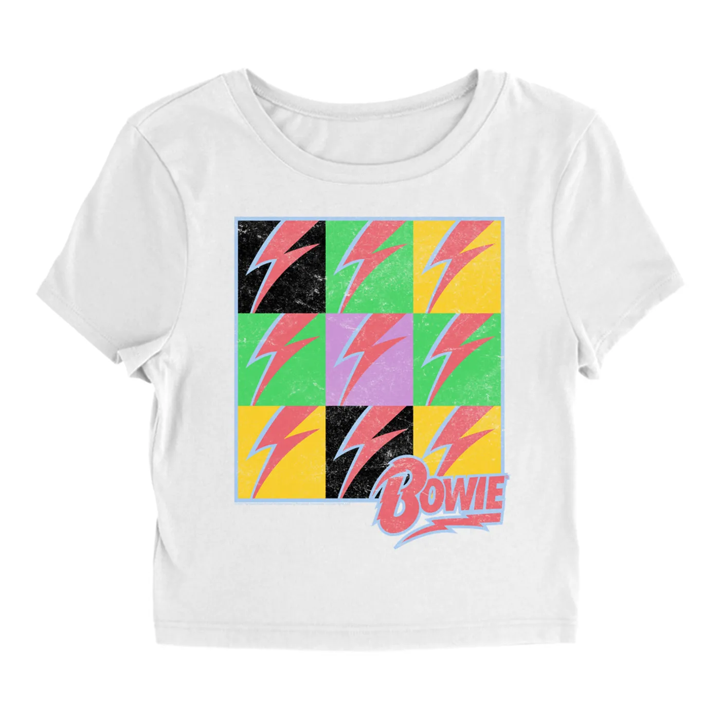 David Bowie Women's T-Shirt | Pop Art Bolt Design Distressed David Bowie Baby Tee