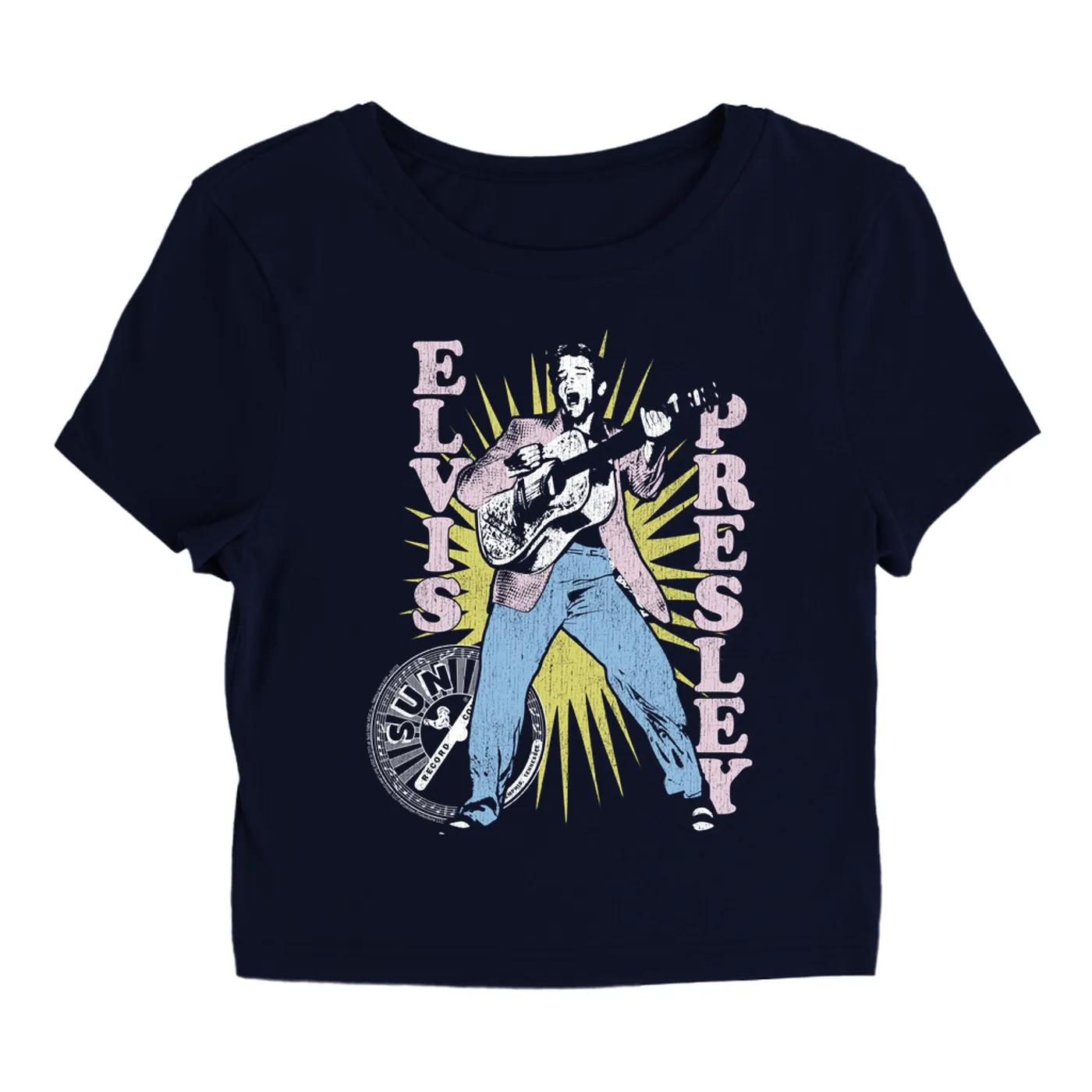 Sun Records Women's T-Shirt | Singing Elvis In Burst Distressed (Merchbar Exclusive) Sun Records Baby Tee