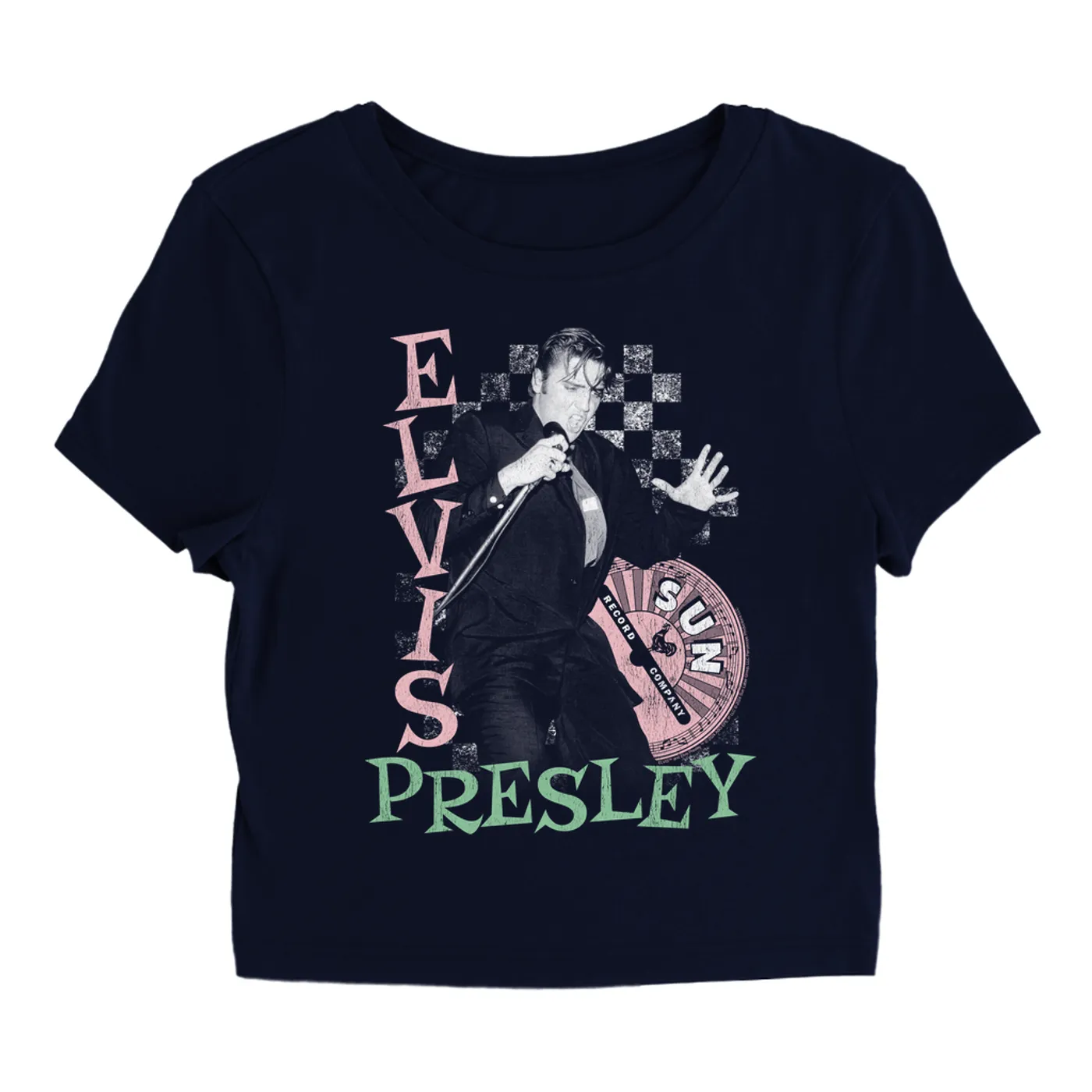 Sun Records Women's T-Shirt | Pink Green Singing Checkered Design (Merchbar Exclusive) Sun Records Baby Tee