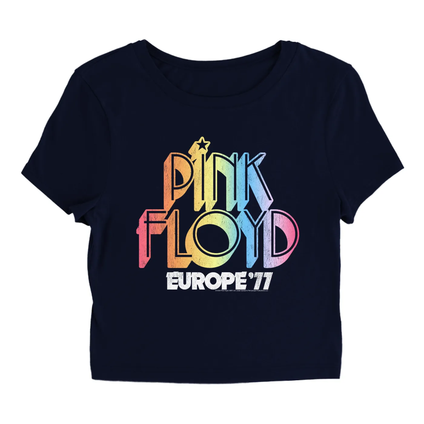 Pink Floyd Women's T-Shirt | Europe '77 Rainbow Ombre Tour Distressed Pink Floyd Baby Tee