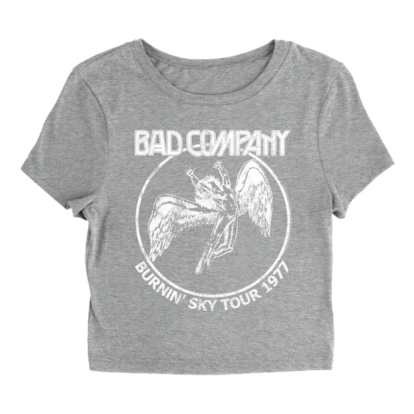 Bad Company Women's T-Shirt | Burnin' The Sky Tour Angel 1977 Distressed Bad Company Baby Tee