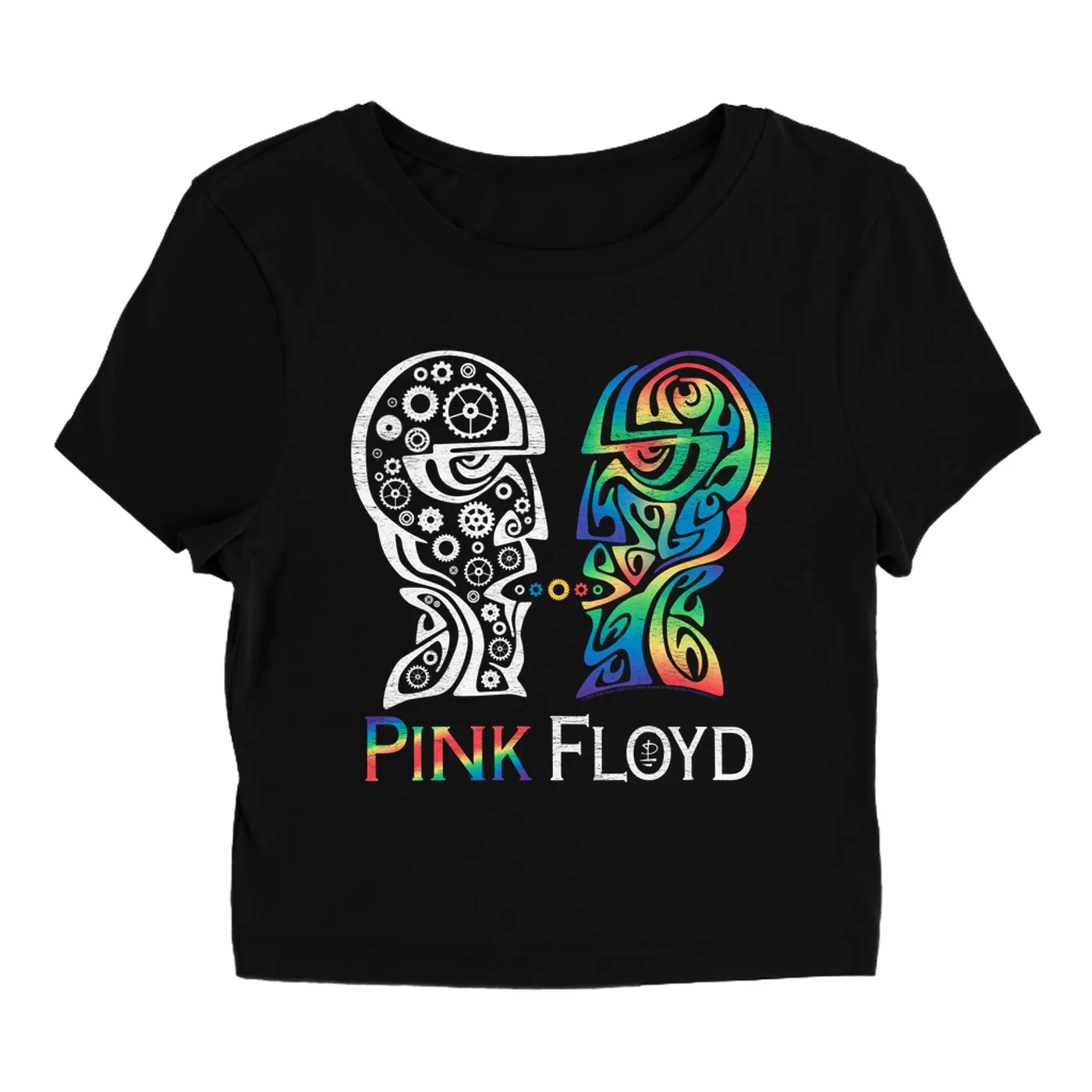 Pink Floyd Women's T-Shirt | Division Bell Colorful Tribal Design Distressed Pink Floyd Baby Tee