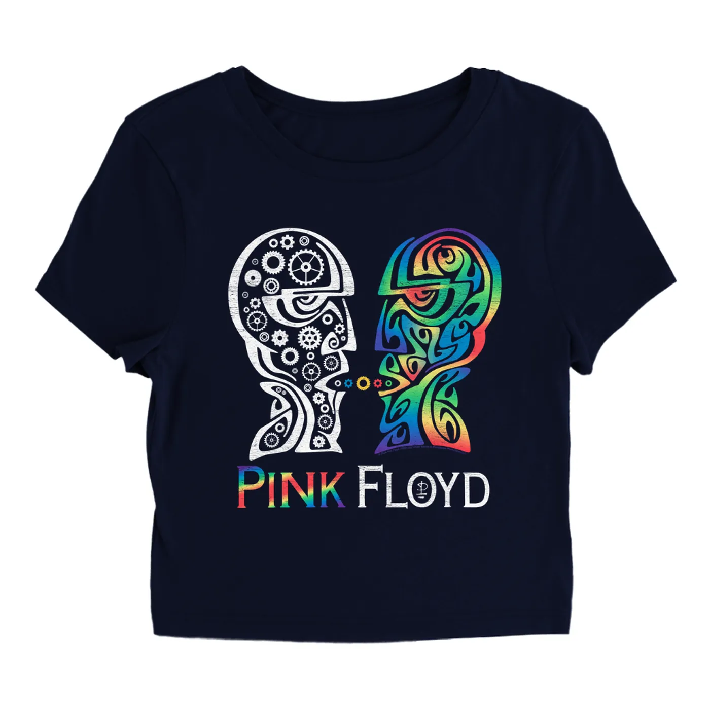 Pink Floyd Women's T-Shirt | Division Bell Colorful Tribal Design Distressed Pink Floyd Baby Tee