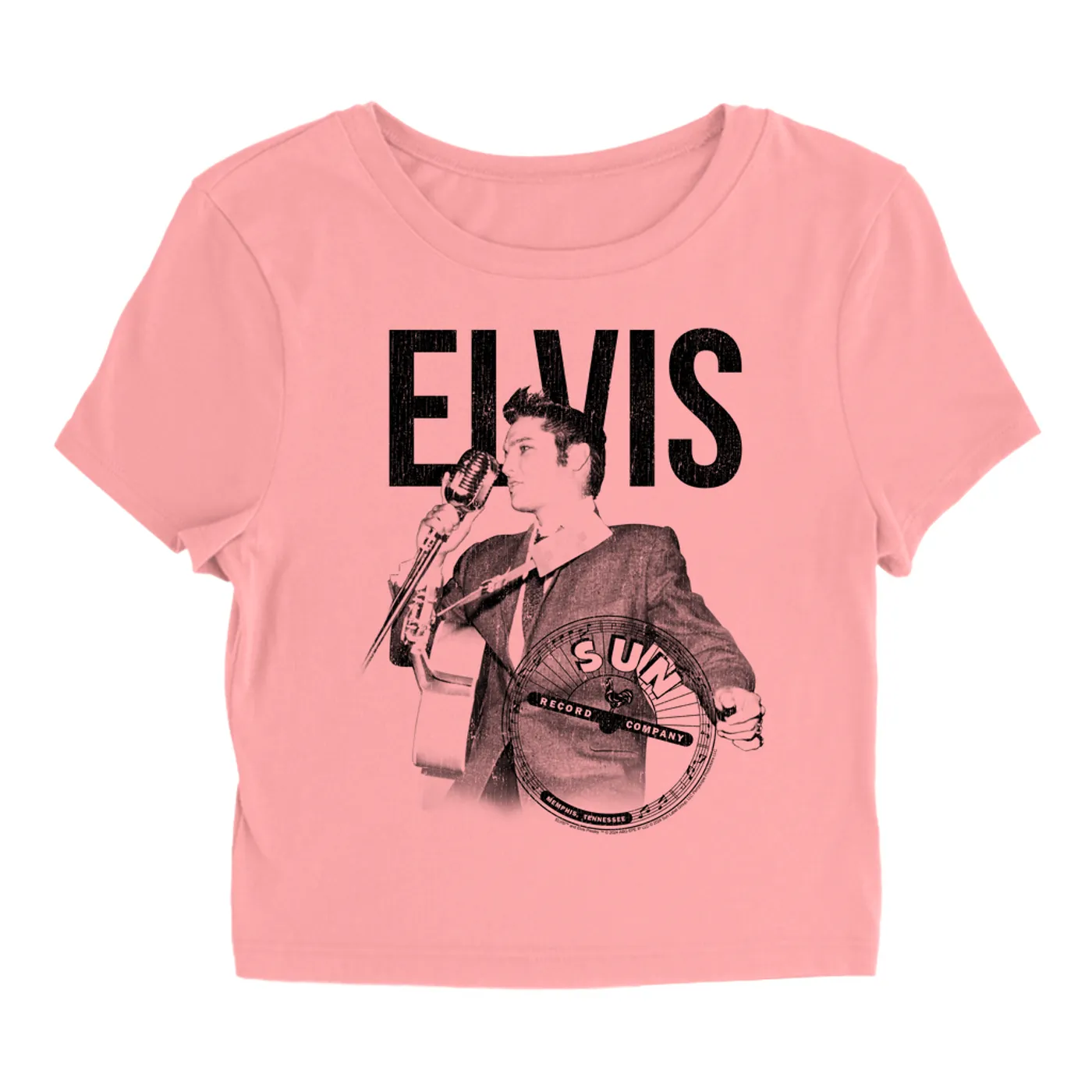 Sun Records Women's T-Shirt | Elvis Solo Live Black Distressed Sun Records Baby Tee