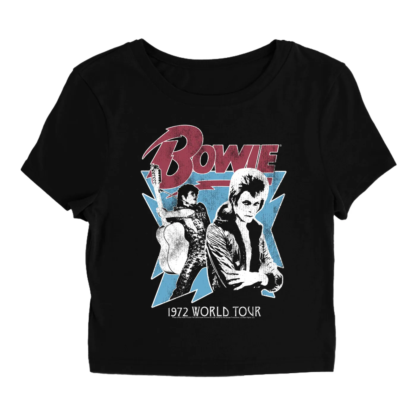 David Bowie Women's T-Shirt | 1972 World Tour Blue Design Distressed David Bowie Baby Tee