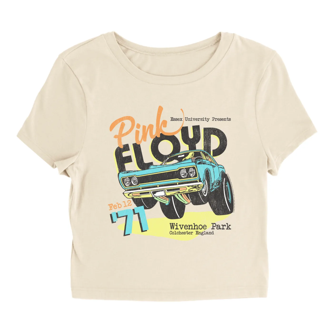 Pink Floyd Women's T-Shirt | Essex University Plymouth Roadrunner Concert Promotion Distressed Pink Floyd Baby Tee