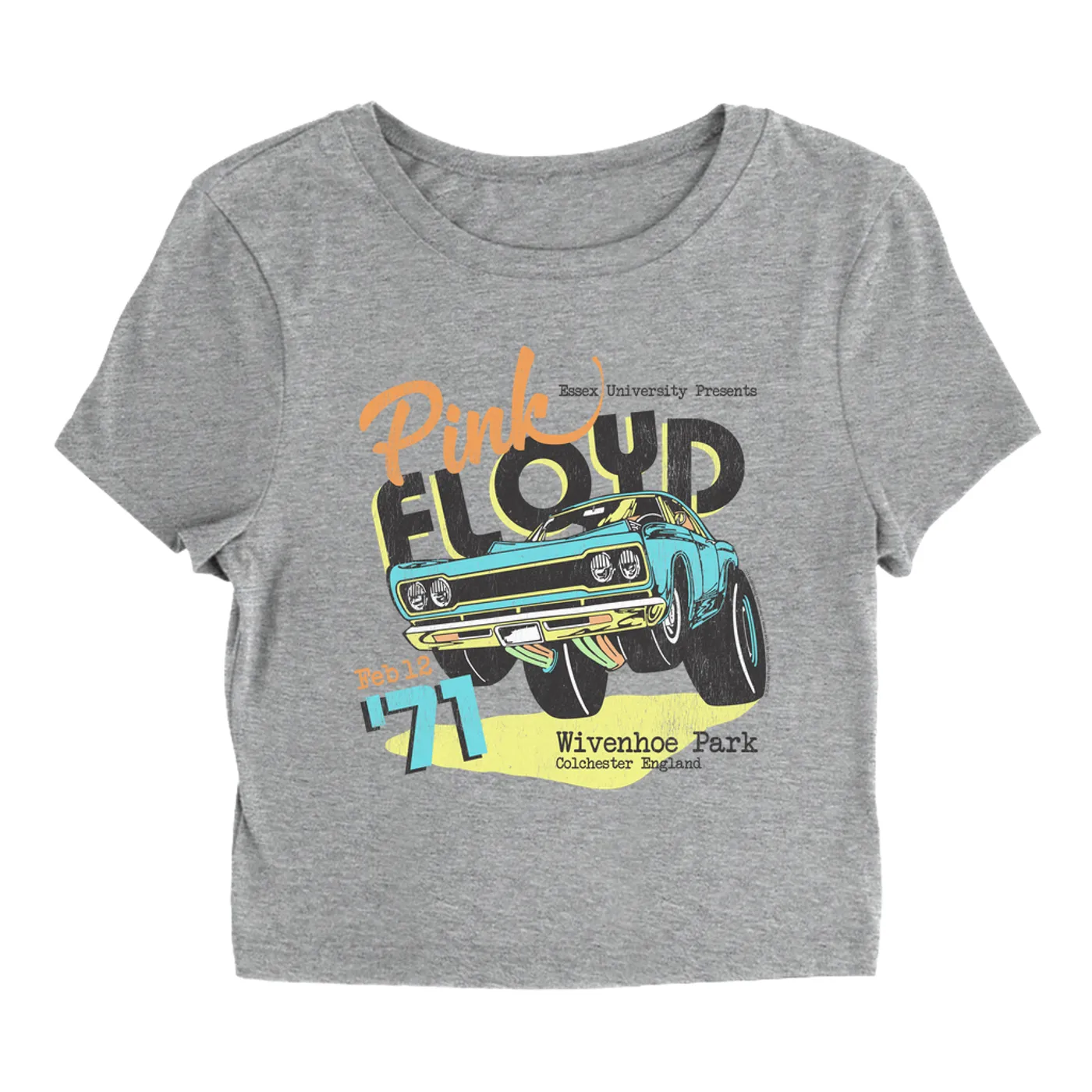 Pink Floyd Women's T-Shirt | Essex University Plymouth Roadrunner Concert Promotion Distressed Pink Floyd Baby Tee