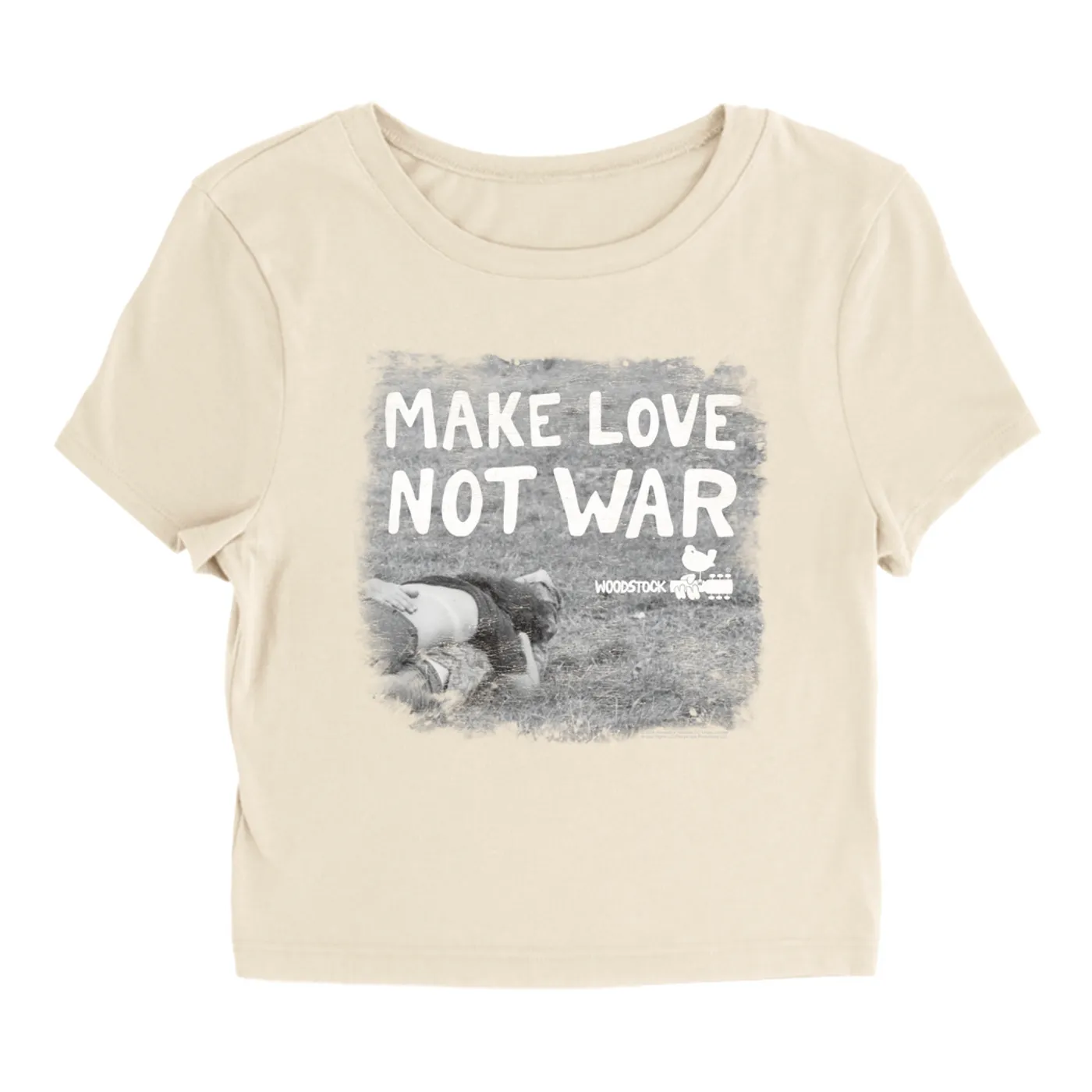 Woodstock Women's T-Shirt | Make Love Not War Famous Image Distressed (Merchbar Exclusive) Woodstock Baby Tee