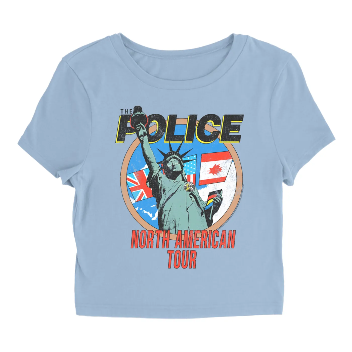 The Police Women's T-Shirt | North America 1983 Colorful Concert Promotion Distressed (Merchbar Exclusive) The Police Baby Tee