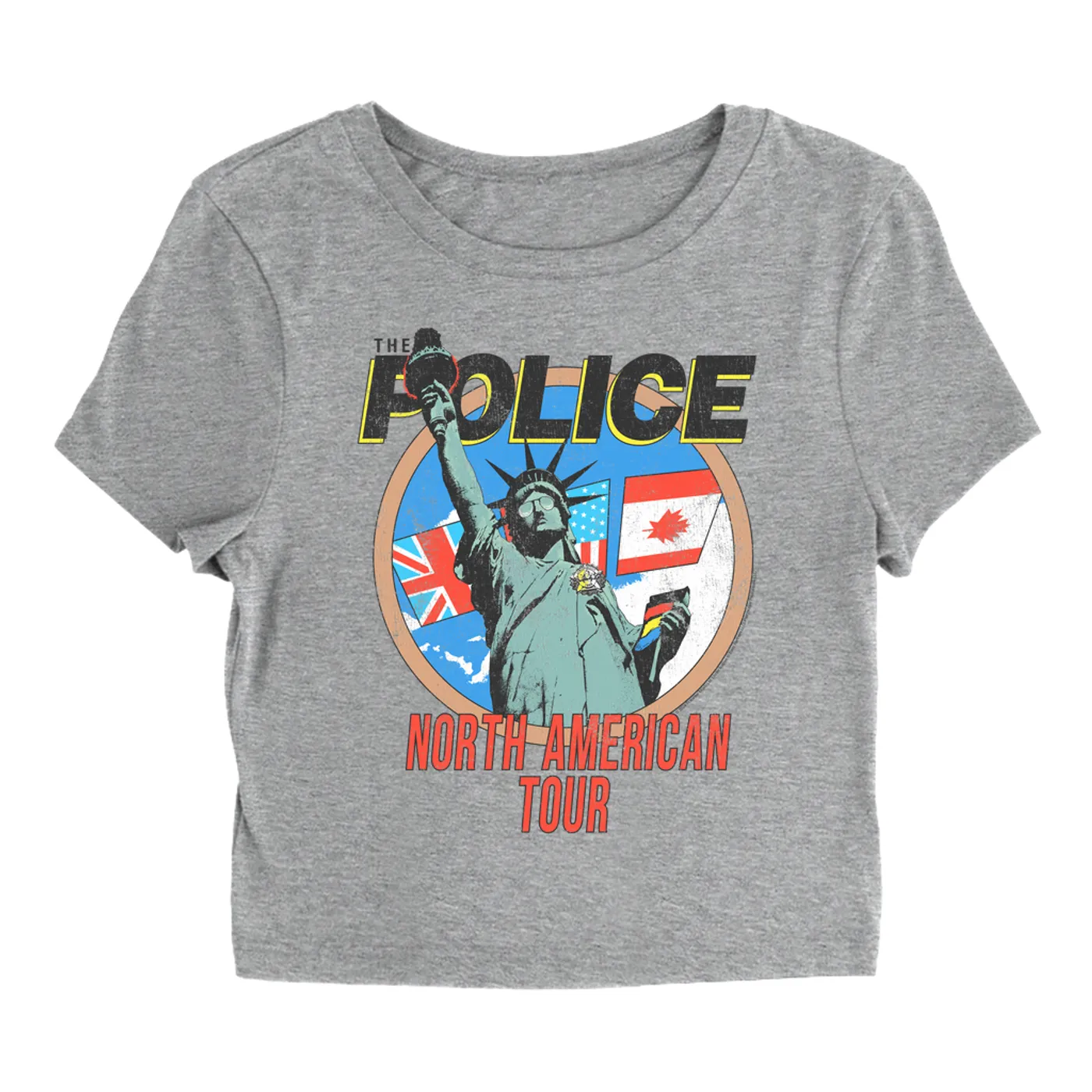The Police Women's T-Shirt | North America 1983 Colorful Concert Promotion Distressed (Merchbar Exclusive) The Police Baby Tee
