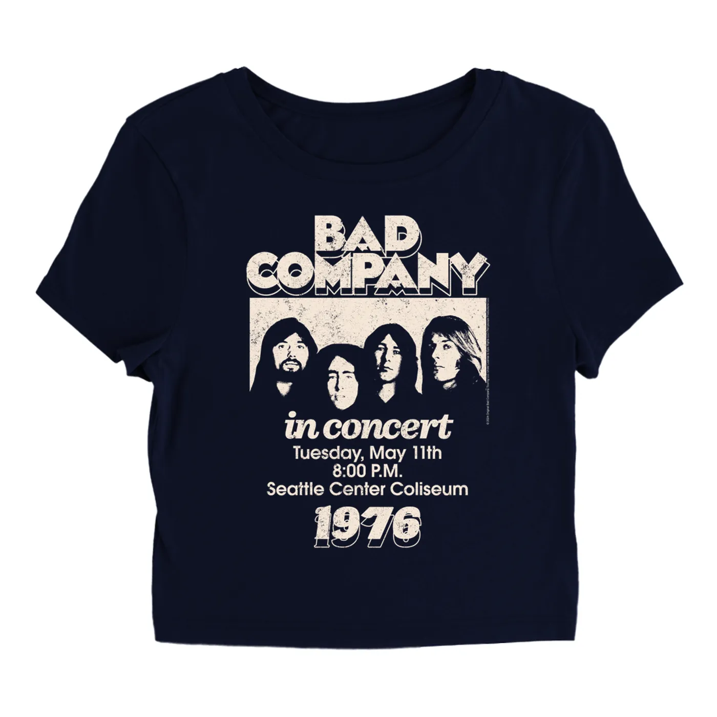 Bad Company Women's T-Shirt | Live In Concert Seattle Center 1976 Bad Company Baby Tee