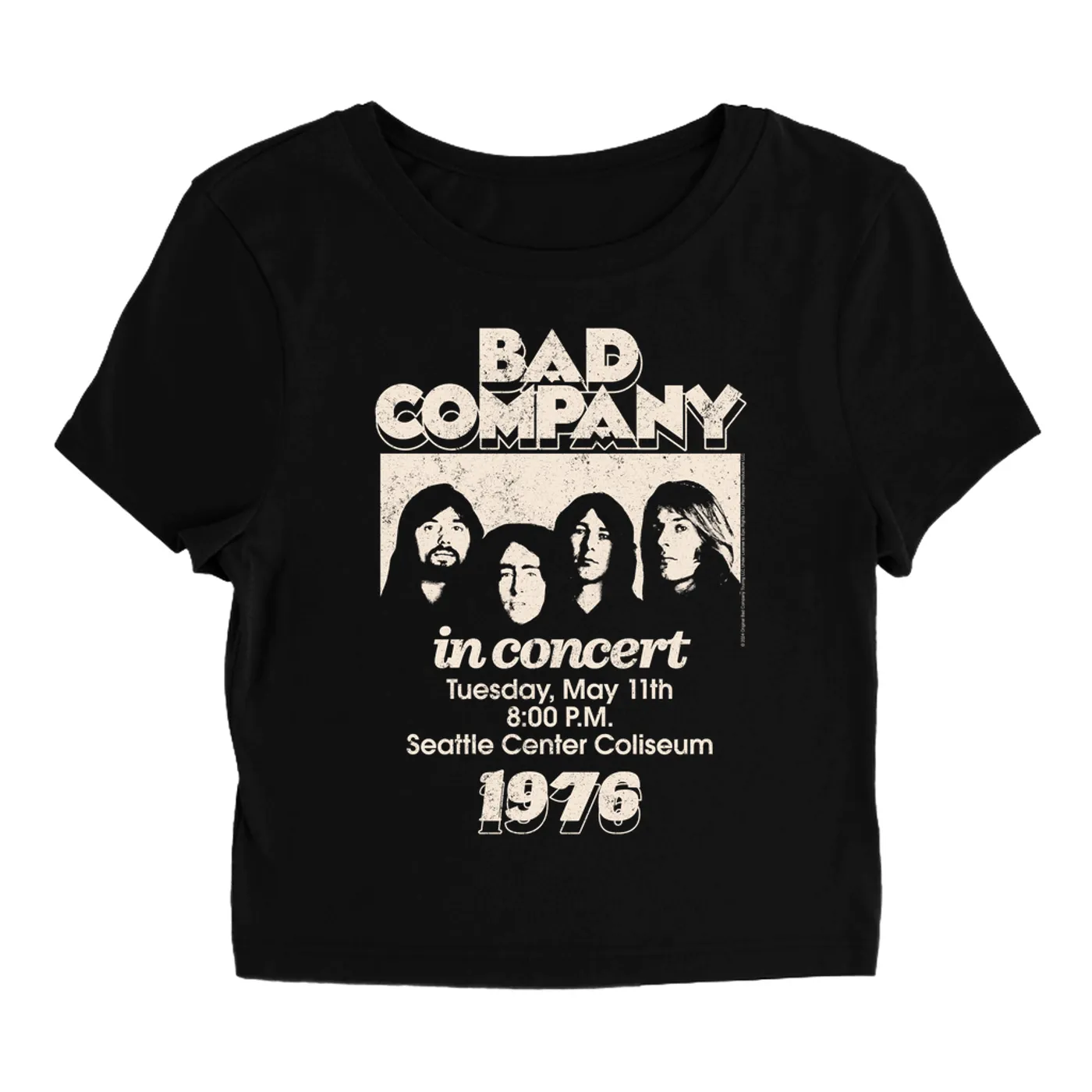 Bad Company Women's T-Shirt | Live In Concert Seattle Center 1976 Bad Company Baby Tee