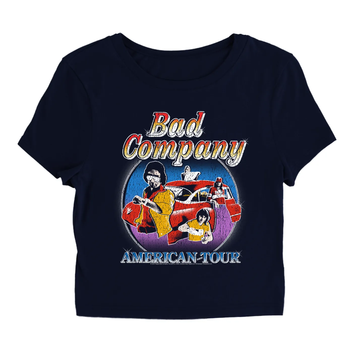 Bad Company Women's T-Shirt | Crazy Circles American Tour Distressed Bad Company Baby Tee