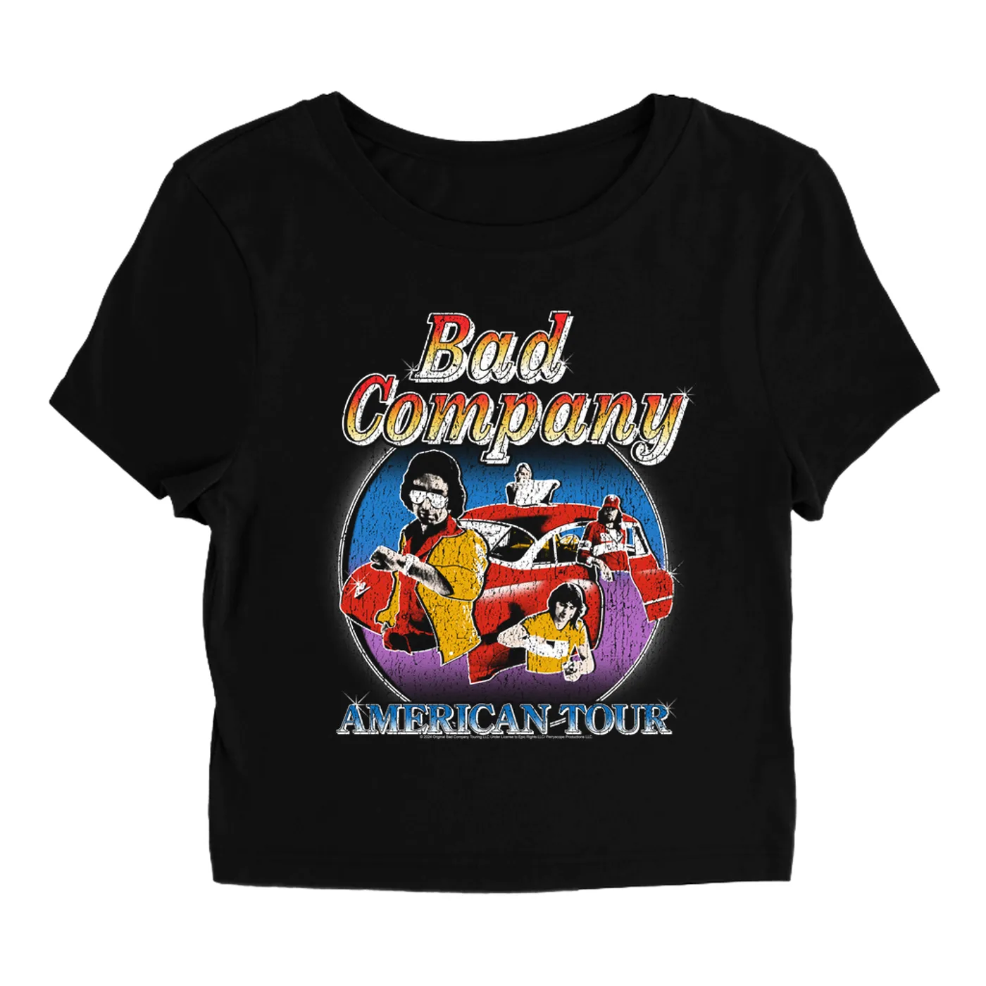 Bad Company Women's T-Shirt | Crazy Circles American Tour Distressed Bad Company Baby Tee