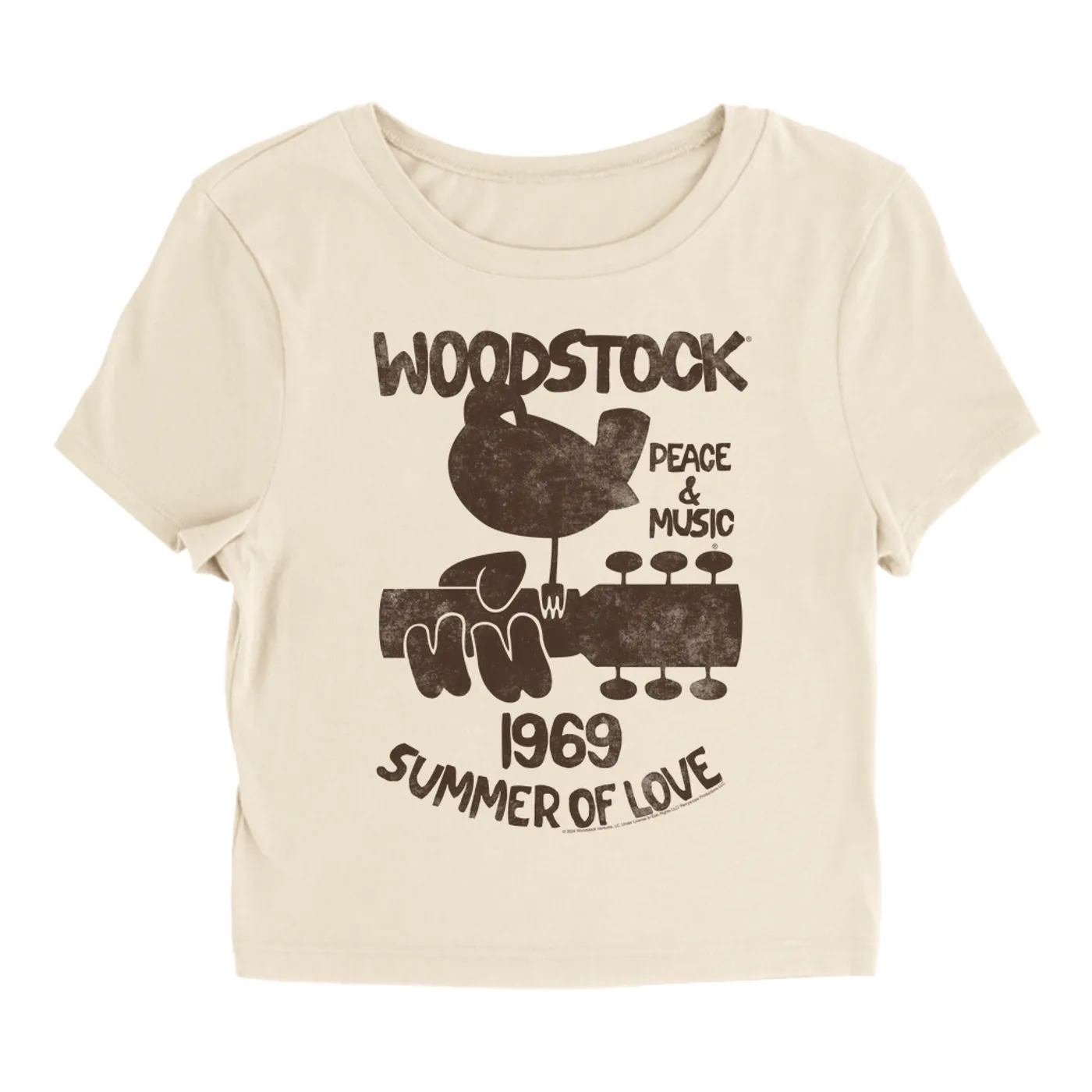 Woodstock Women's T-Shirt | Peace And Music 1961 Logo Image Distressed Woodstock Baby Tee
