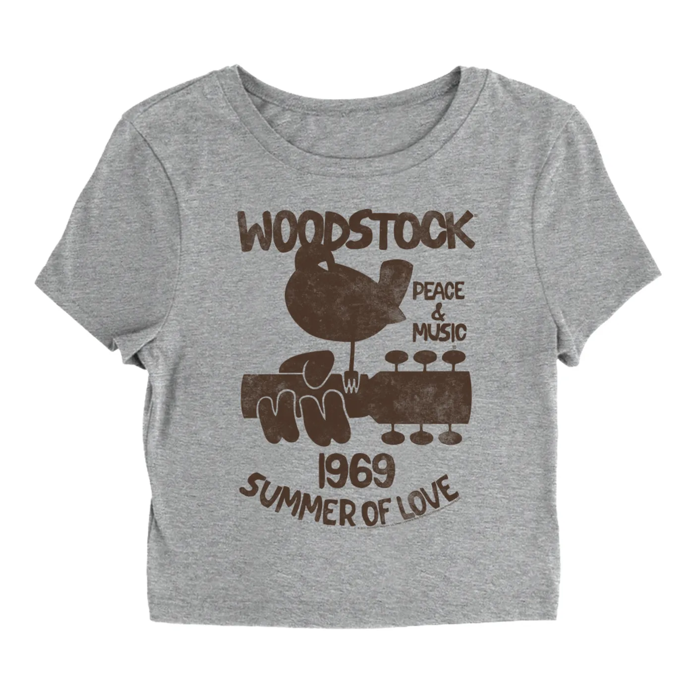Woodstock Women's T-Shirt | Peace And Music 1961 Logo Image Distressed Woodstock Baby Tee