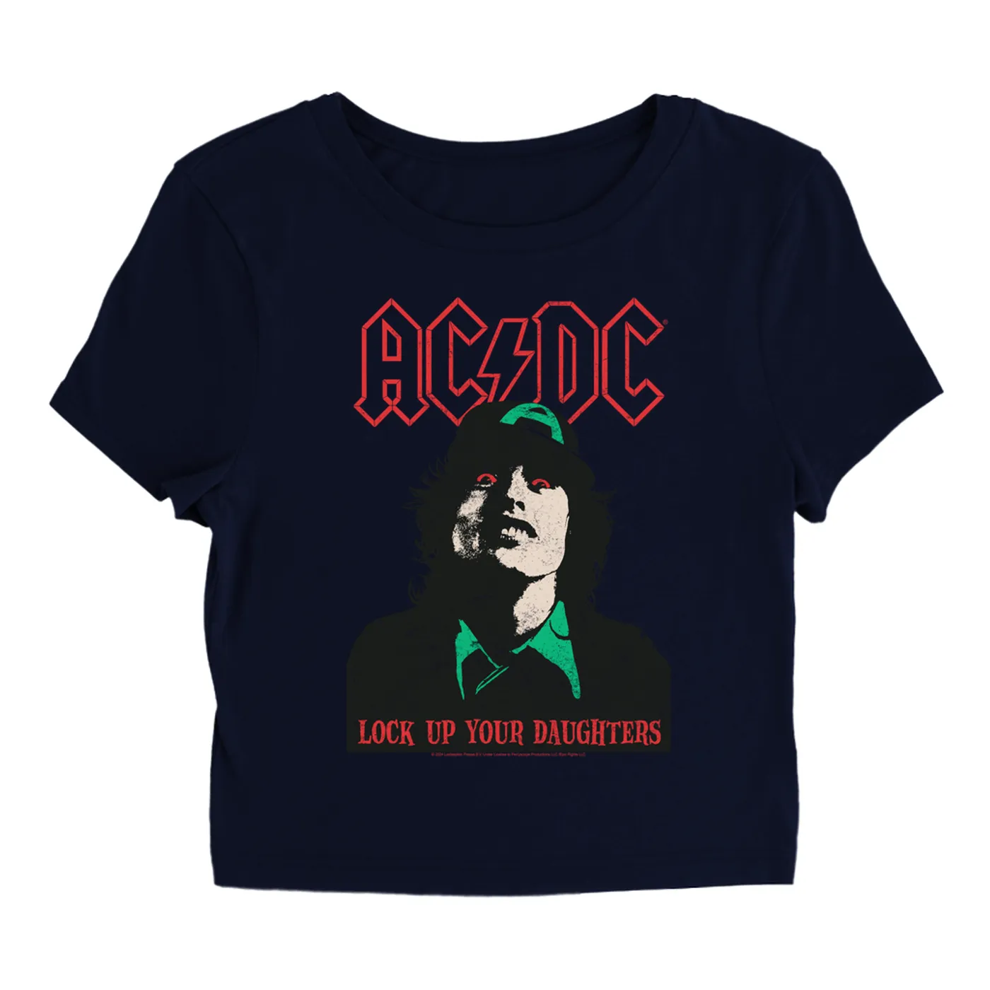 AC/DC Women's T-Shirt | Lock Up Your Daughters Seeing Red Distressed ACDC Baby Tee