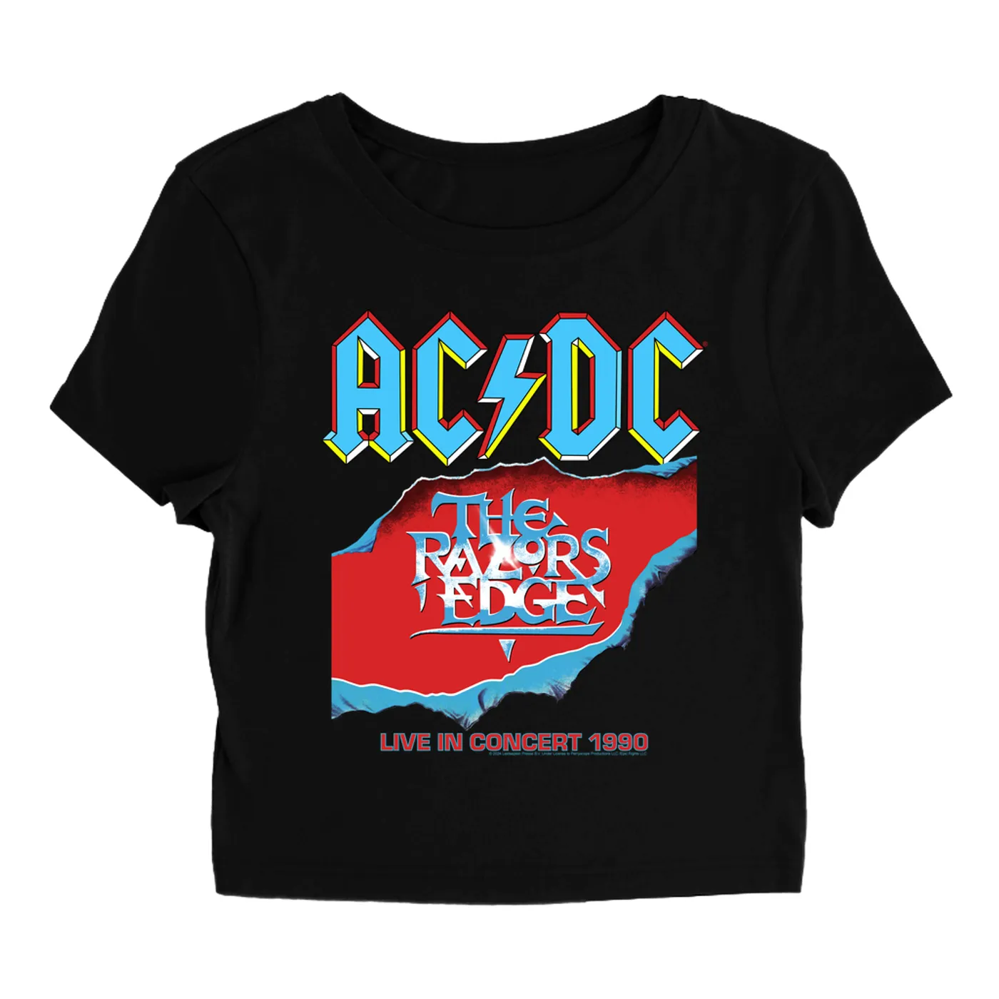 AC/DC Women's T-Shirt | Bold Primary Color Razors Edge Cover Design ACDC Baby Tee