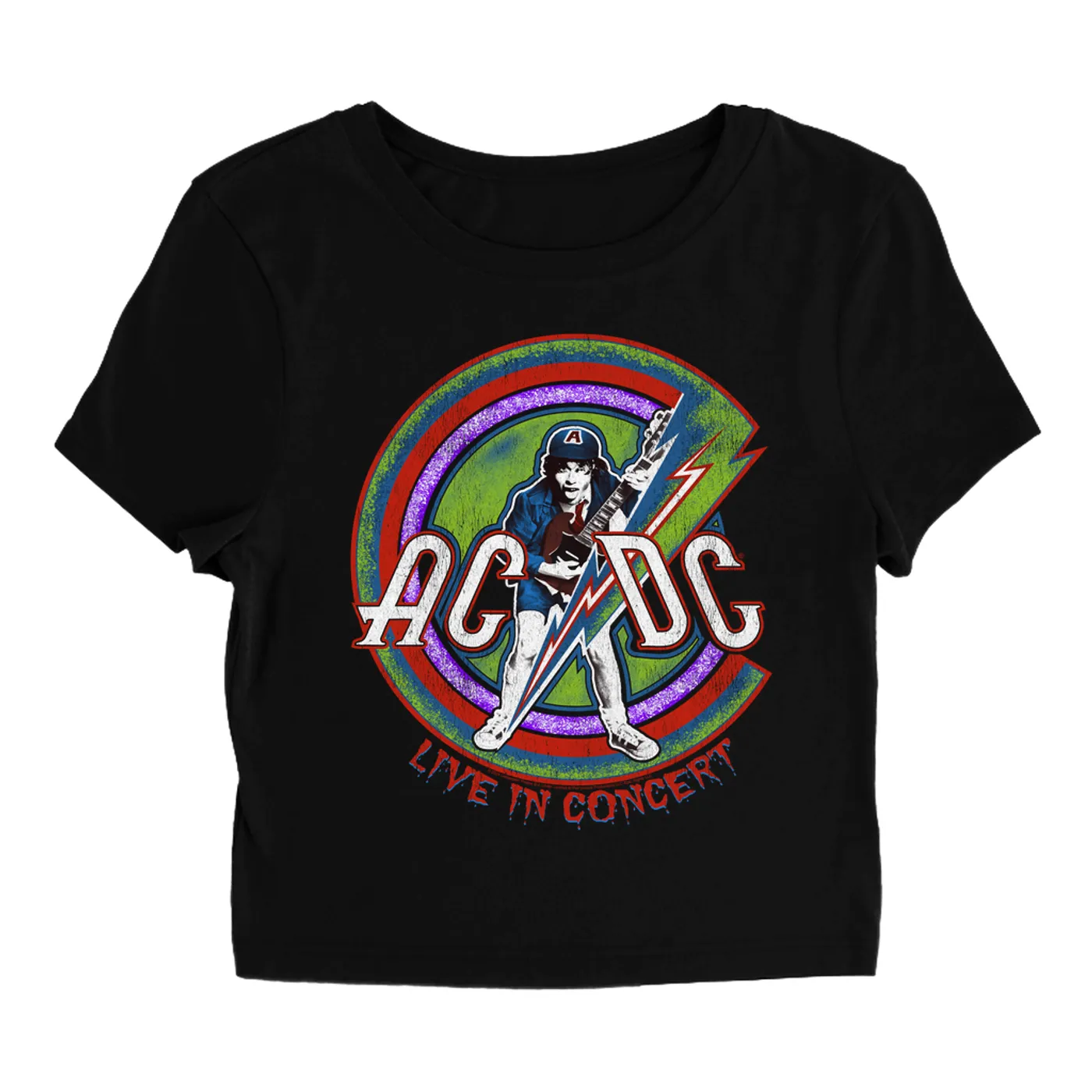 AC/DC Women's T-Shirt | Retro Stitched Live In Concert Reissue ACDC Baby Tee
