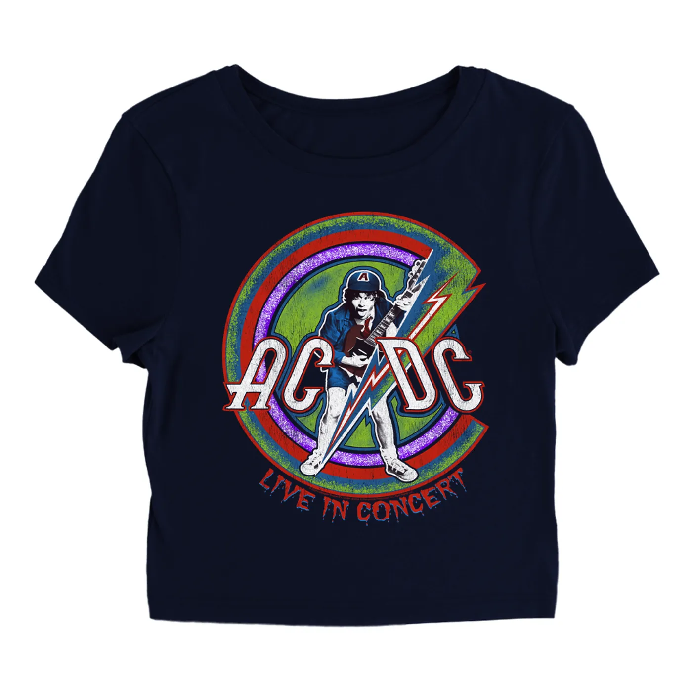 AC/DC Women's T-Shirt | Retro Stitched Live In Concert Reissue ACDC Baby Tee